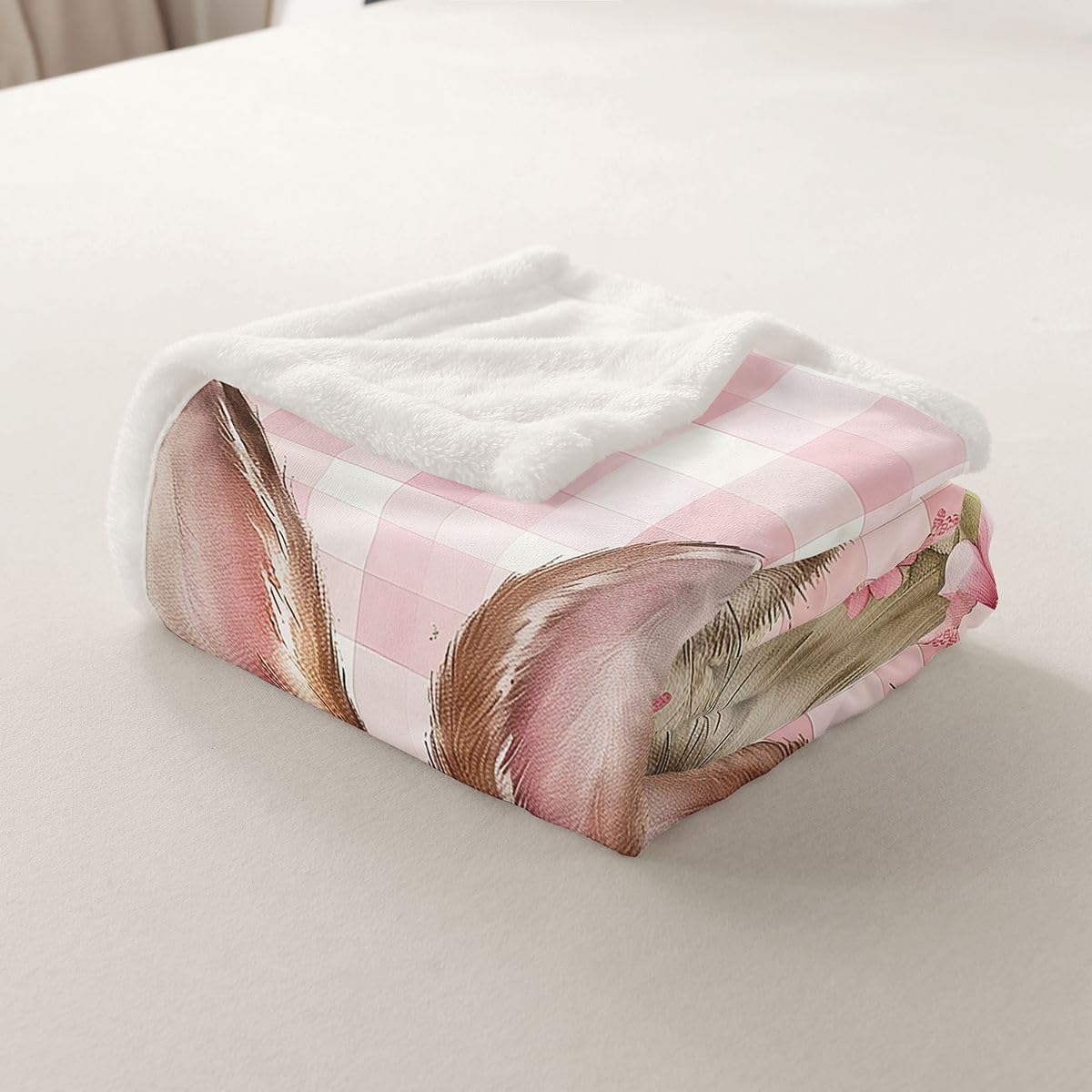 Feelyou Cute Rabbit Throw Blanket Cartoon Bunny Soft Fleece Sherpa Cozy Fuzzy Plush Warm Flower Floral Fuzzy Plush Throw Pink Plaid Baby 30"x40" for Bed Couch Living Room