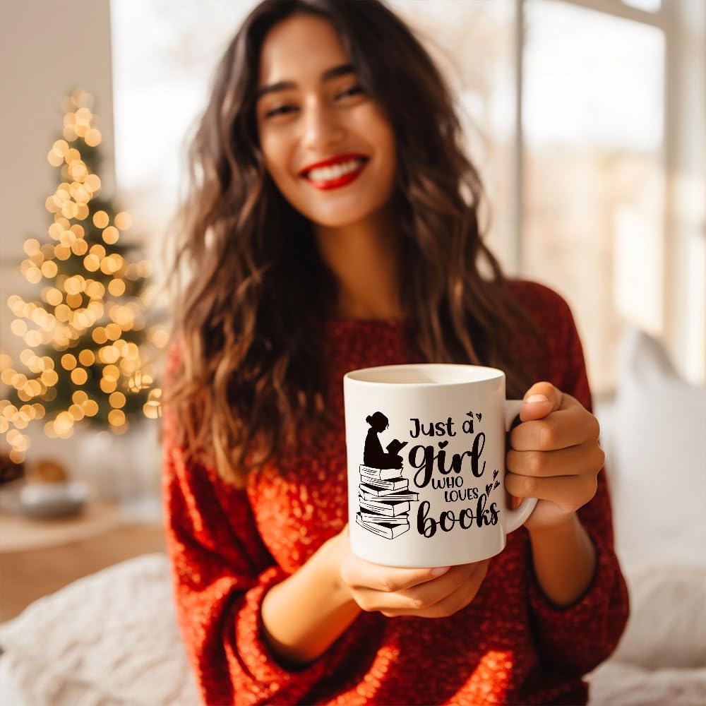 Just A Girl Who Loves Books Book Mugs for Book Lovers - Books Lover Gifts for Reader - Librarian Mug White 11 OZ