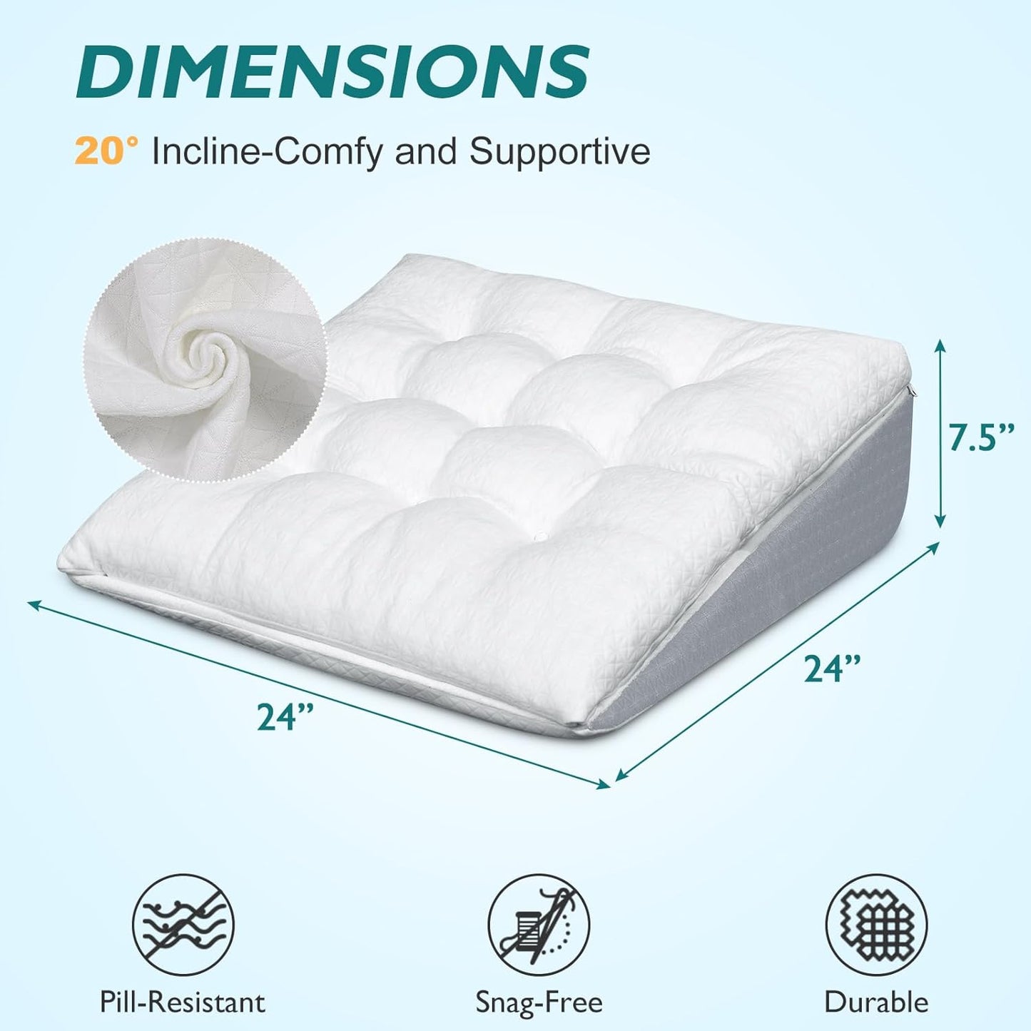 TANYOO Bed Wedge Pillow for Sleep Apnea 7.5Inch Gerd Pillow Patent Dual Layer Triangle Pillow Adjustable Shredded Memory Foam Topper Soft Support Ideal for Acid Reflux, After Surgery, Snoring