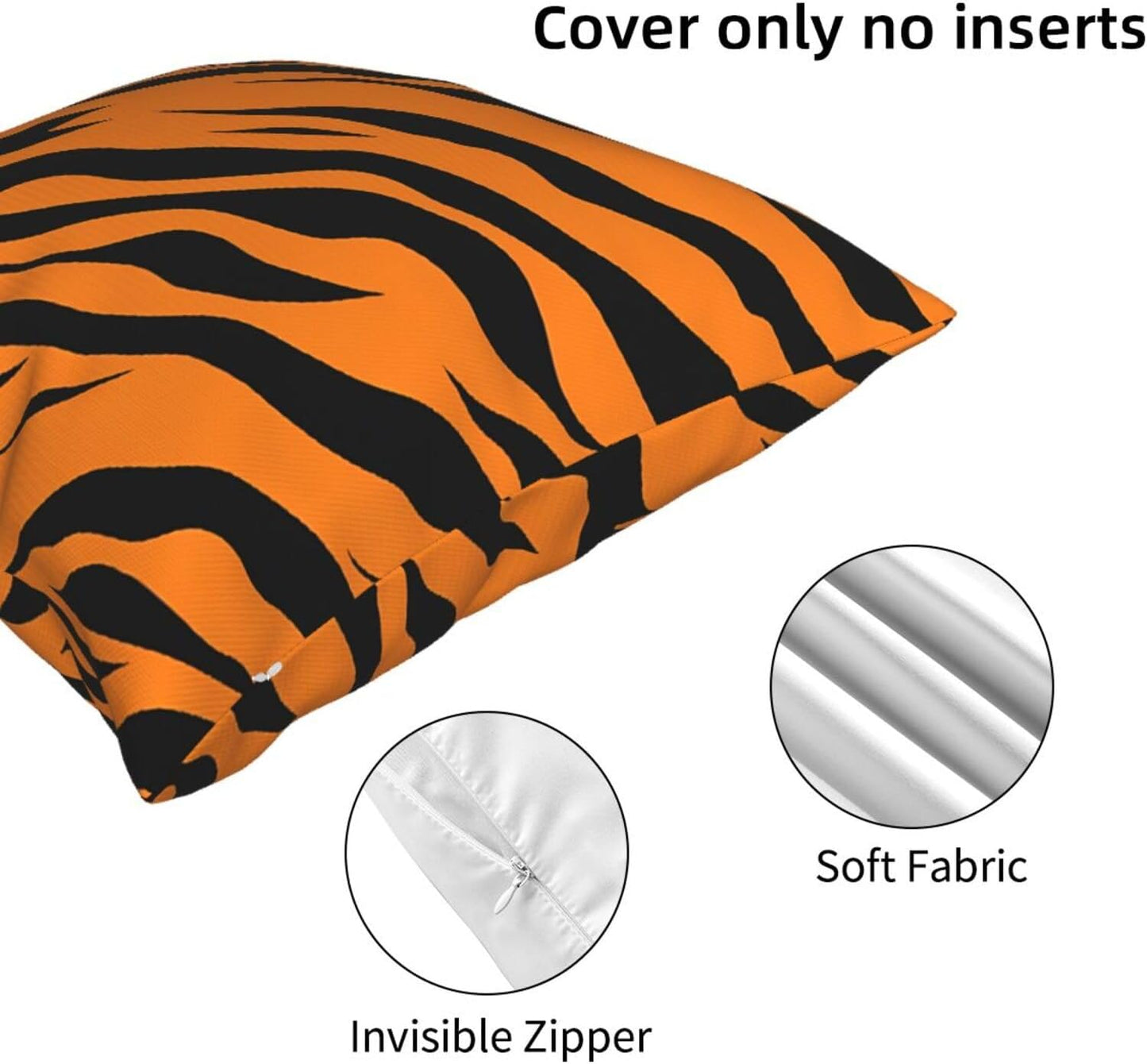 All-Season Square Pillow Covers 18"X18", Orange Tiger Leopard, Decorative Throw Pillow Covers For Sofa Bed Couch, Hidden Zipper Cushion Cover, Square Lumbar & Accent Pillowcases For Home Decor