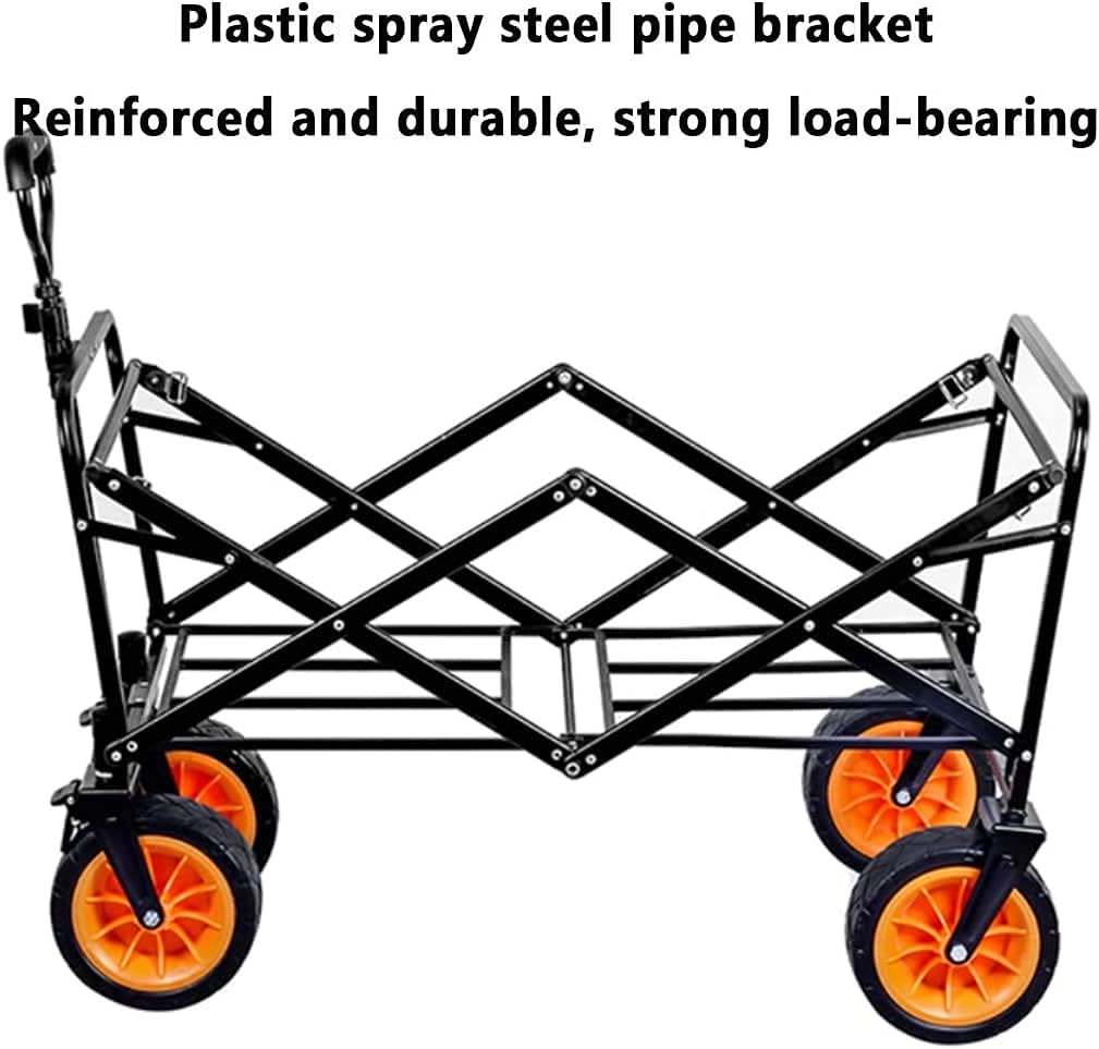 Outdoor Folding Utility Wagon Heavy Duty Garden Cart Folding Wagon Utility Truck Adjustable Handle Portable Camping Trolley Load-Bearing 80kg / 176lbs (Color : Red) (Black)