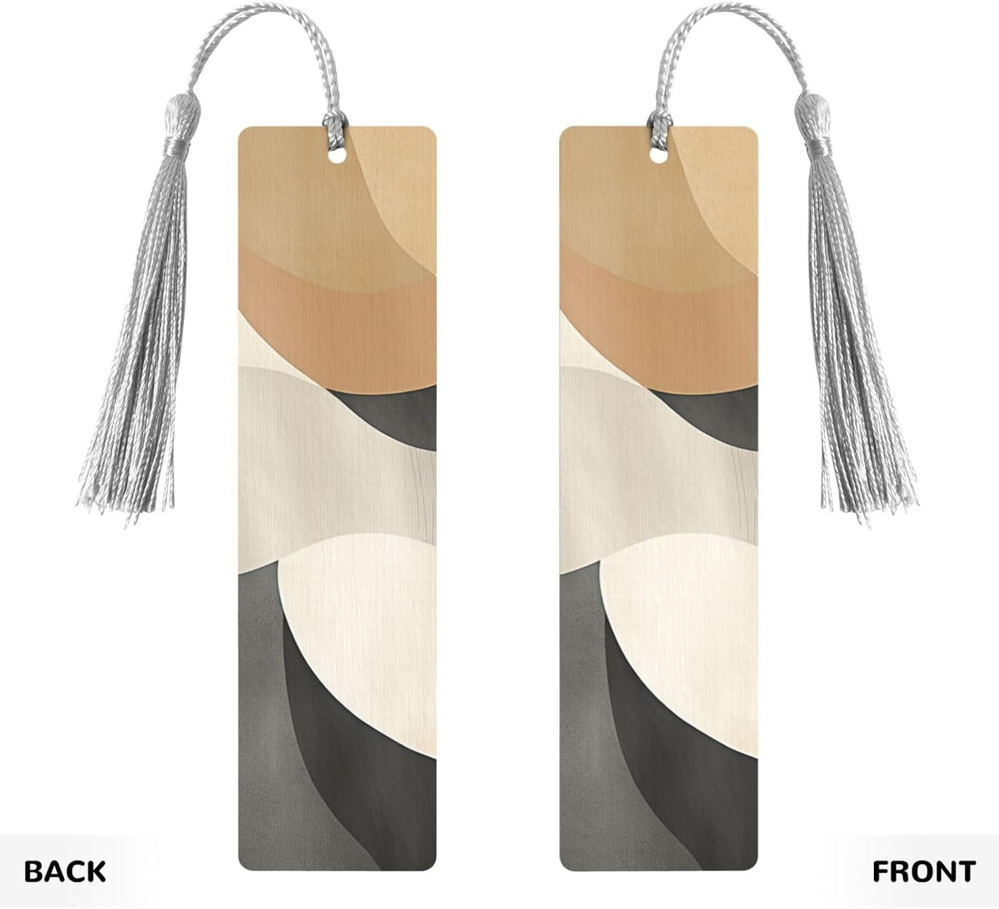 Geometric Waves Bookmarks Gifts for Women Men, Wooden Bookmarks for Book Lovers, Vintage Book Marks Ornaments with Tassel, Unique Personalized Reading Page Markers Gray