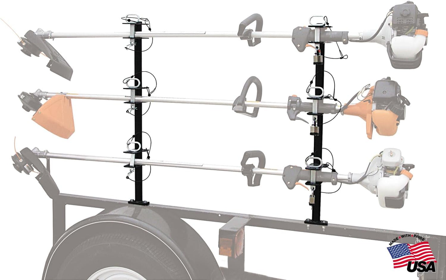 Buyers Products LT13 3 Position Trimmer Rack for Landscape Trailers, Holds 3 Weed Eaters, Made in The USA, Trimmer Rack for Lawn Care Equipment, Landscape Tools
