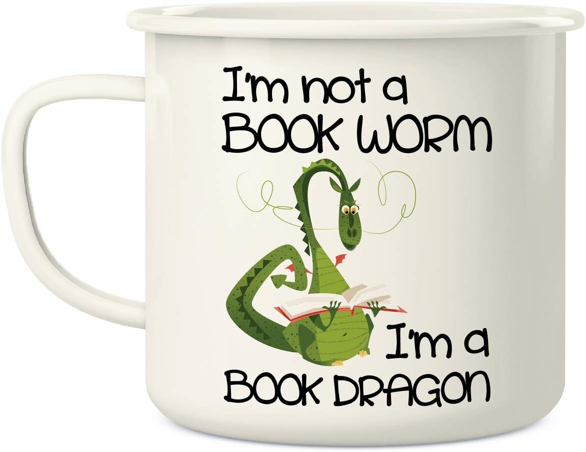 Retreez I'm Not a Book Worm I'm a Book Dragon 16 Oz Enamel Stainless Steel Metal Camping Campfire Coffee Mug Cup - Funny Sarcasm Inspirational birthday gift for friend coworker sister brother dad mom