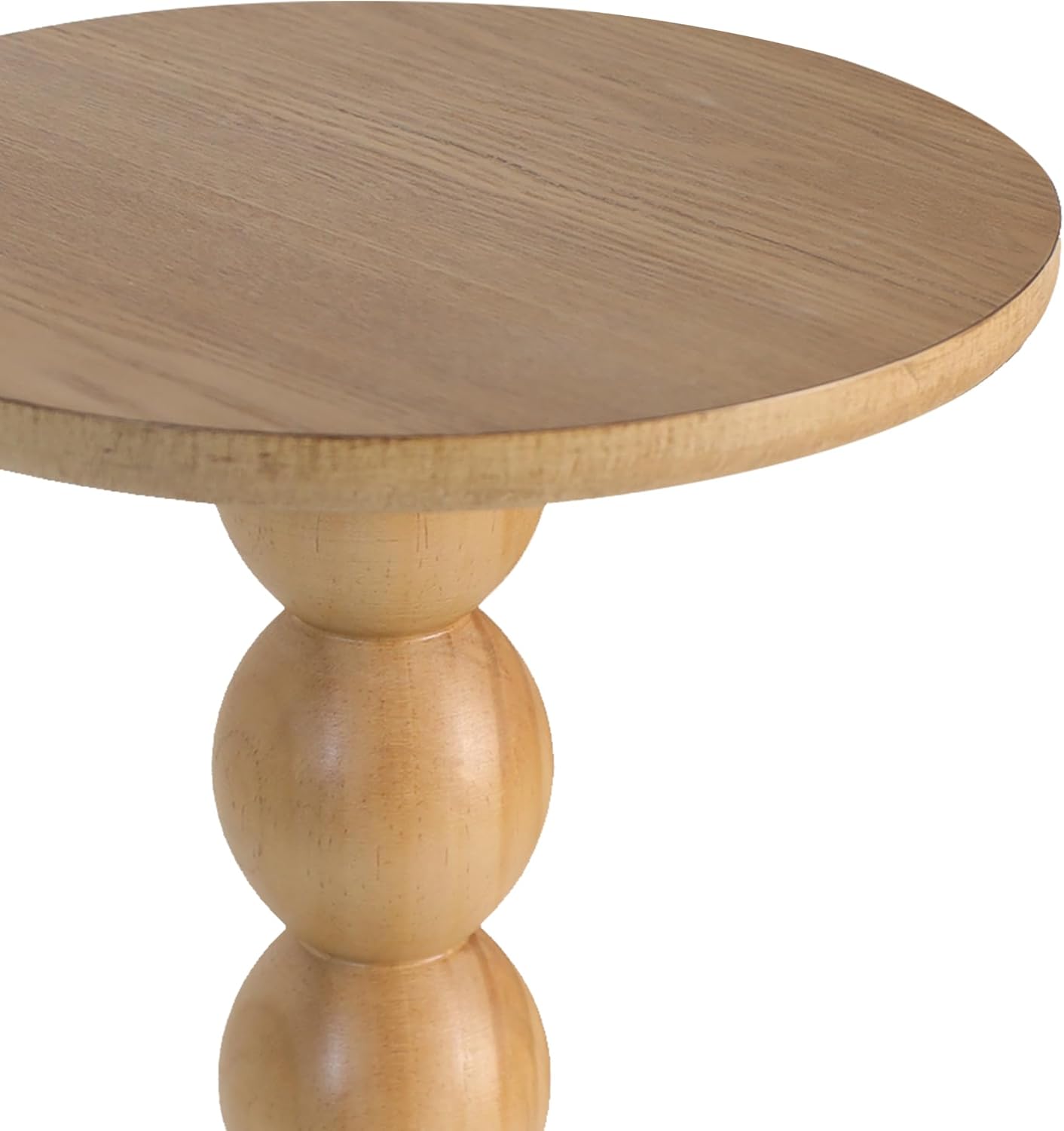Small Round Wooden Side Table with Stacked Ball Pedestal Base, 12.4 X17.32 Accent Nightstand for Living Room, Bedroom, Corners (Natural)