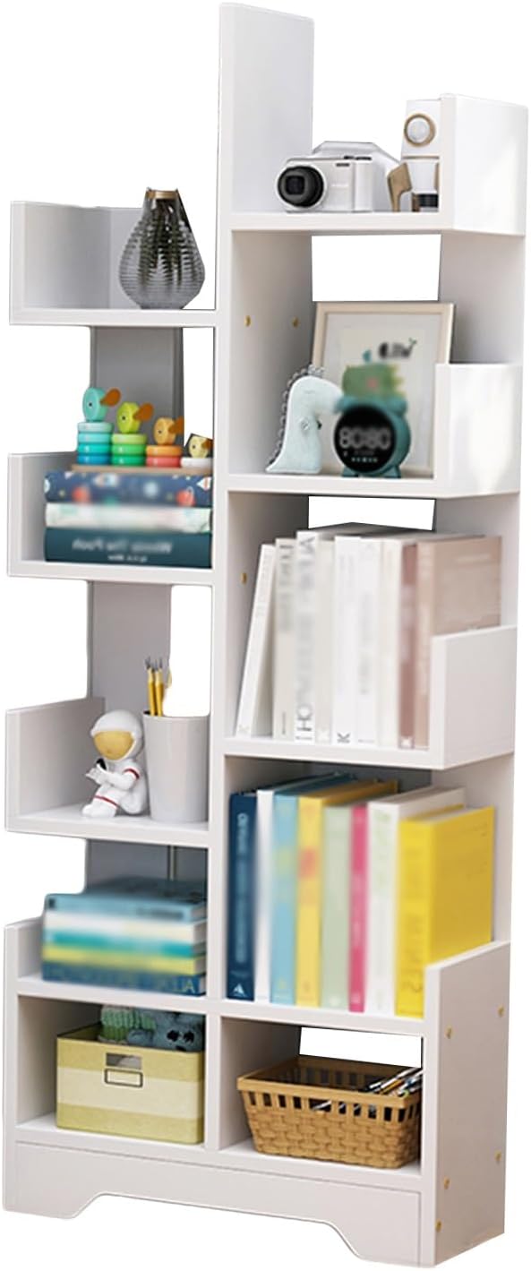 Tree-Shaped Bookshelf, Vertical Book Organizer with 7/9/11 Tiers, Space-Saving Bookcase for Living Room & Bedroom, Modern White Design (41x17x118cm)