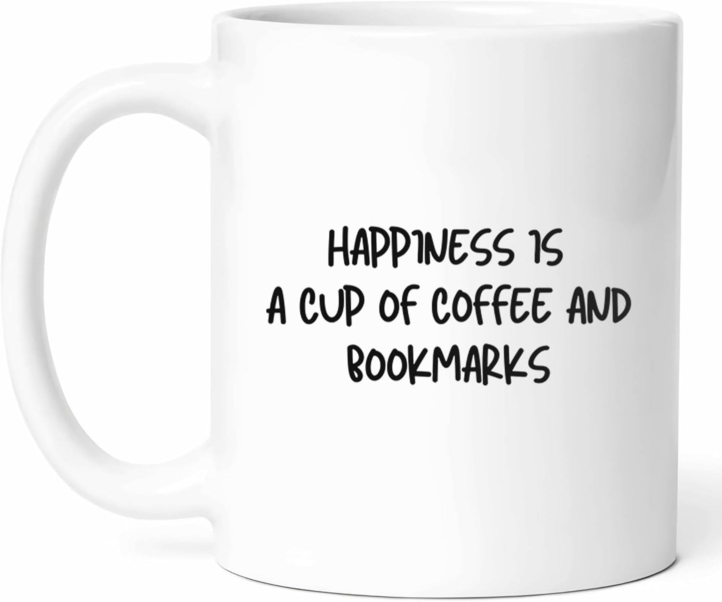 Hapiness Is Coffee And Bookmarks Mug - Reading Cup - Bookworm Funny Gift From - Literary Tea Mugs - Page Turner Cups - 11 Oz Ceramic Gifts For Reader, Birthday, Him, Her, National Month, Book