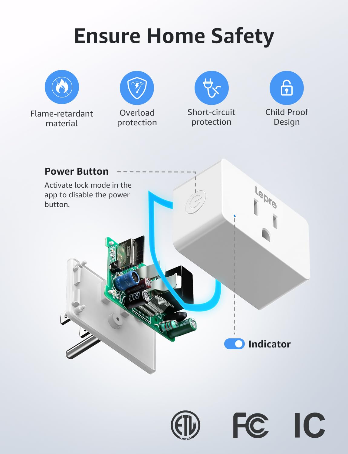 Lepro P1 Smart Plug Mini 15A, Smart WiFi Bluetooth Outlets Work with Alexa & Google Assistant, Voice/APP Control, Safety Lock, Schedule & Group Controller, 2.4G WiFi Only, ETL & FCC Certified, 4-Pack