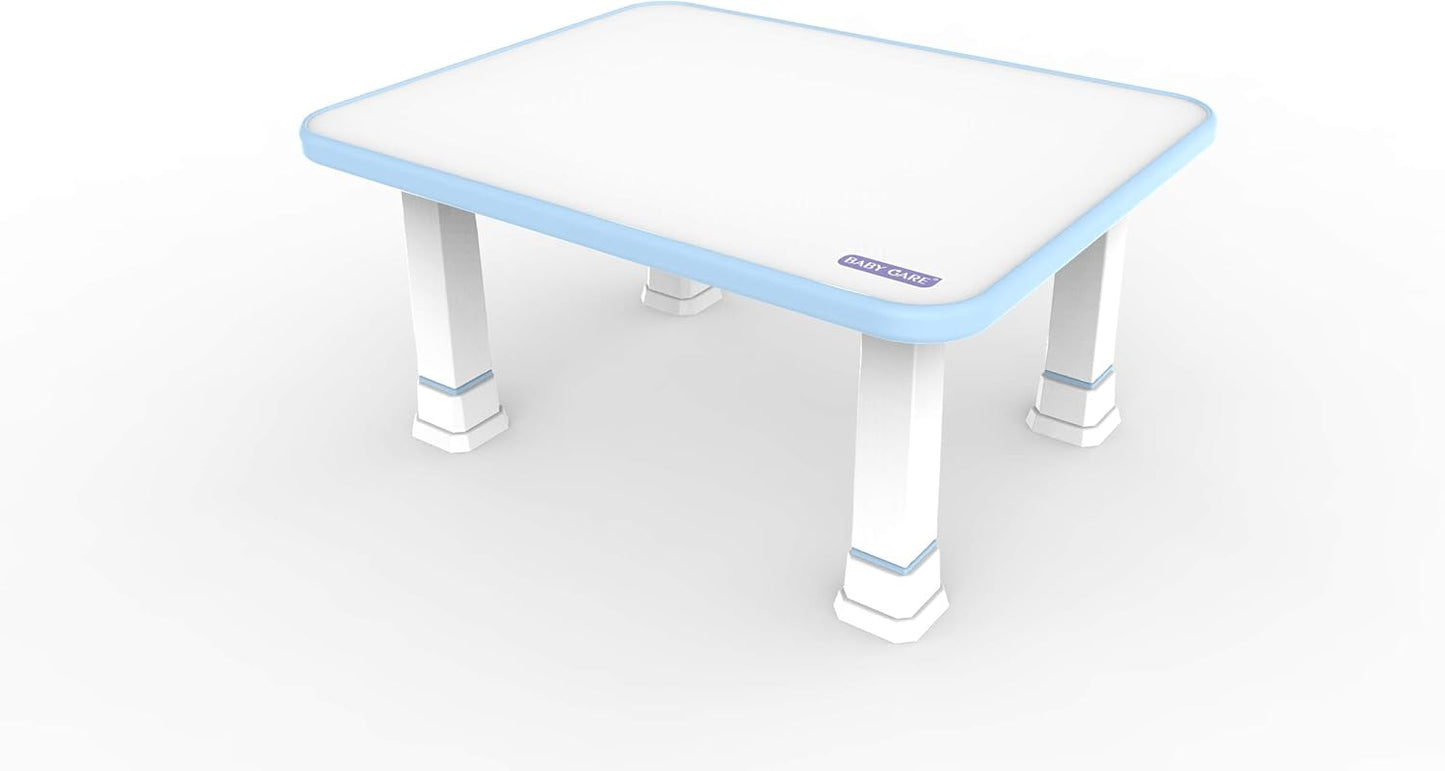Kids Folding Floor Table — Adjustable Heights, for Play / Reading / Snack Time, White/Blue