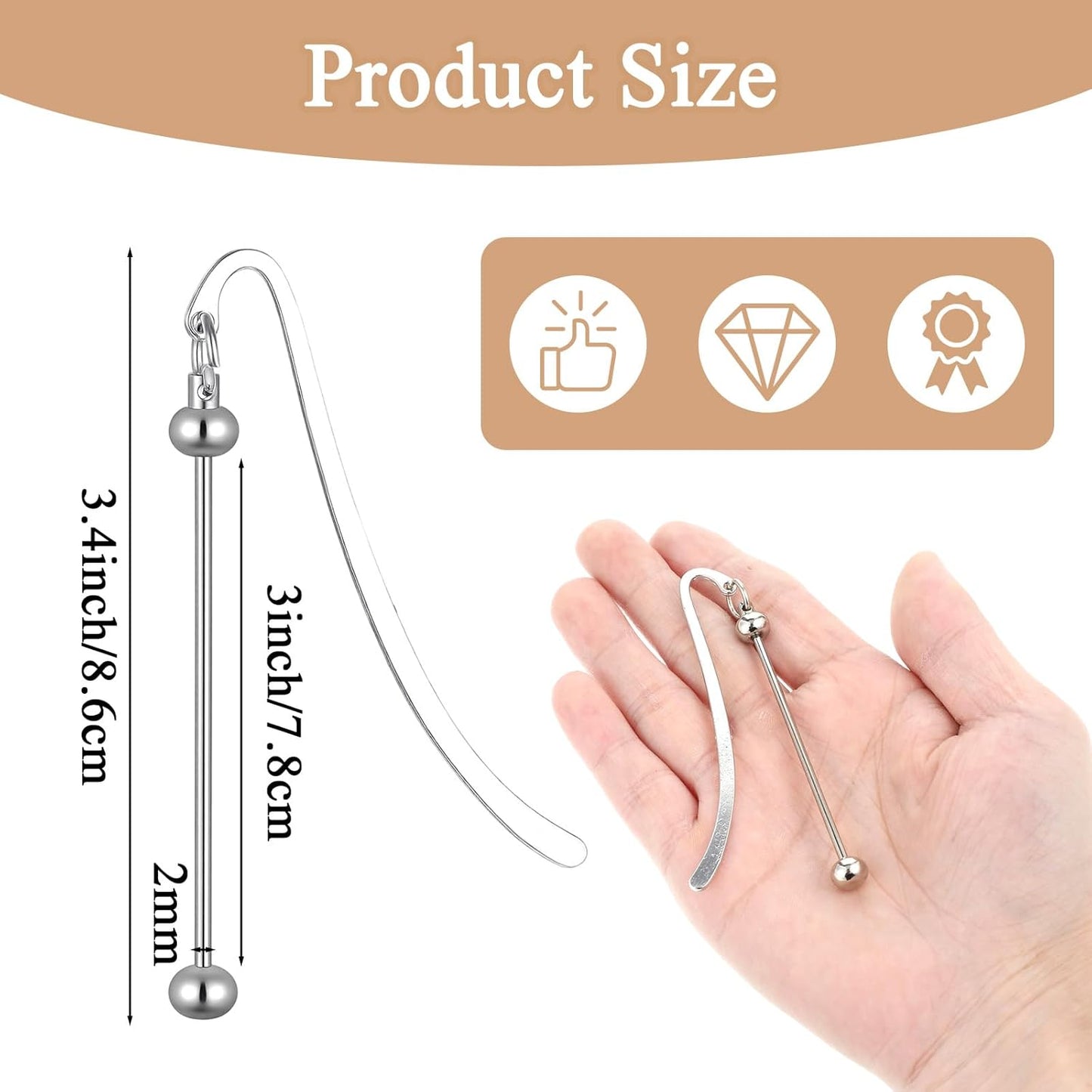 30 Pcs Beadable Bookmarks DIY Metal Blank Bar for Beads, Bulk Beading Bookmark Craft Kit for Jewelry Pendant Charms, Gift for Book Lovers, Learners, Teachers (Silver)