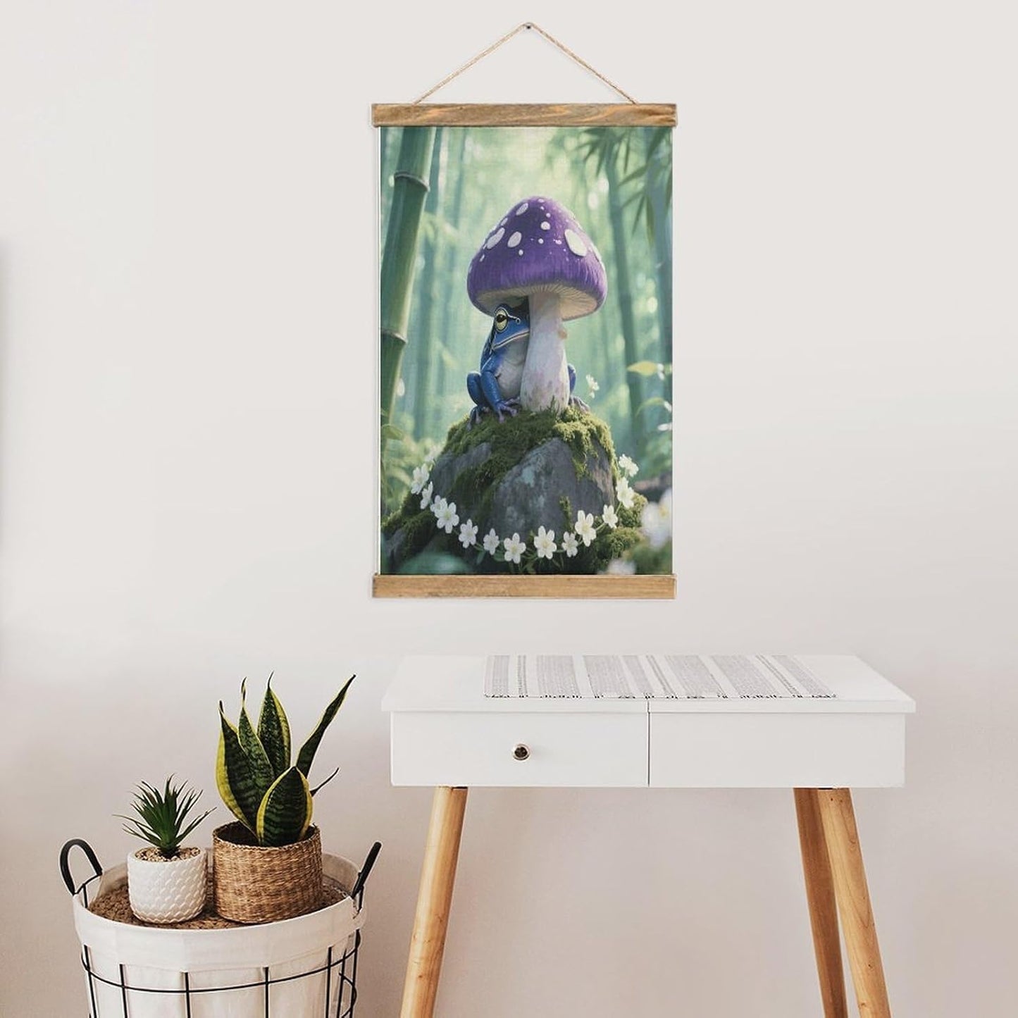 VstaDank Frog Mushroom Aesthetic Linen Hanging Painting Vintage Canvas Wall Art Poster Reading Nook Corner Decor Retro Wall Decor Prints for Library Reading Room Home 13.2 X 20.47 Inch