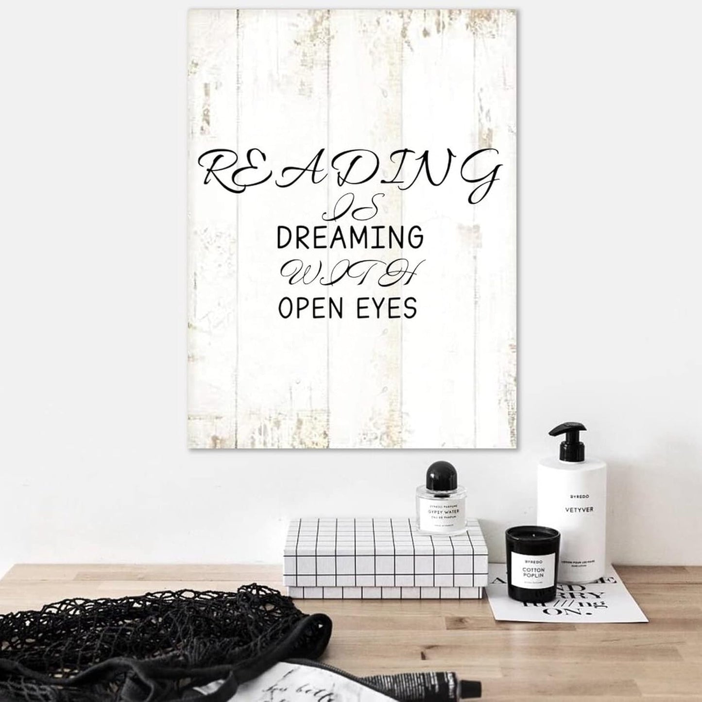 Alioyoit Vintage Style Wood Sign Inspirational Words Reading is Dreaming with Open Eyes Wooden Plaque for Porch Garden Yard Living Room Farmhouse Kitchen Coffee Bar Bathroom Decor 12x16inch