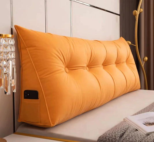 Headboard Pillow Large Bolster Triangular Wedge Pillows for Daybed Sofa Cushion Support Backrest Bed Rest Reading Pillow Lumbar Positioning Upholstered(Size:200x50x18cm,Color:Orange)