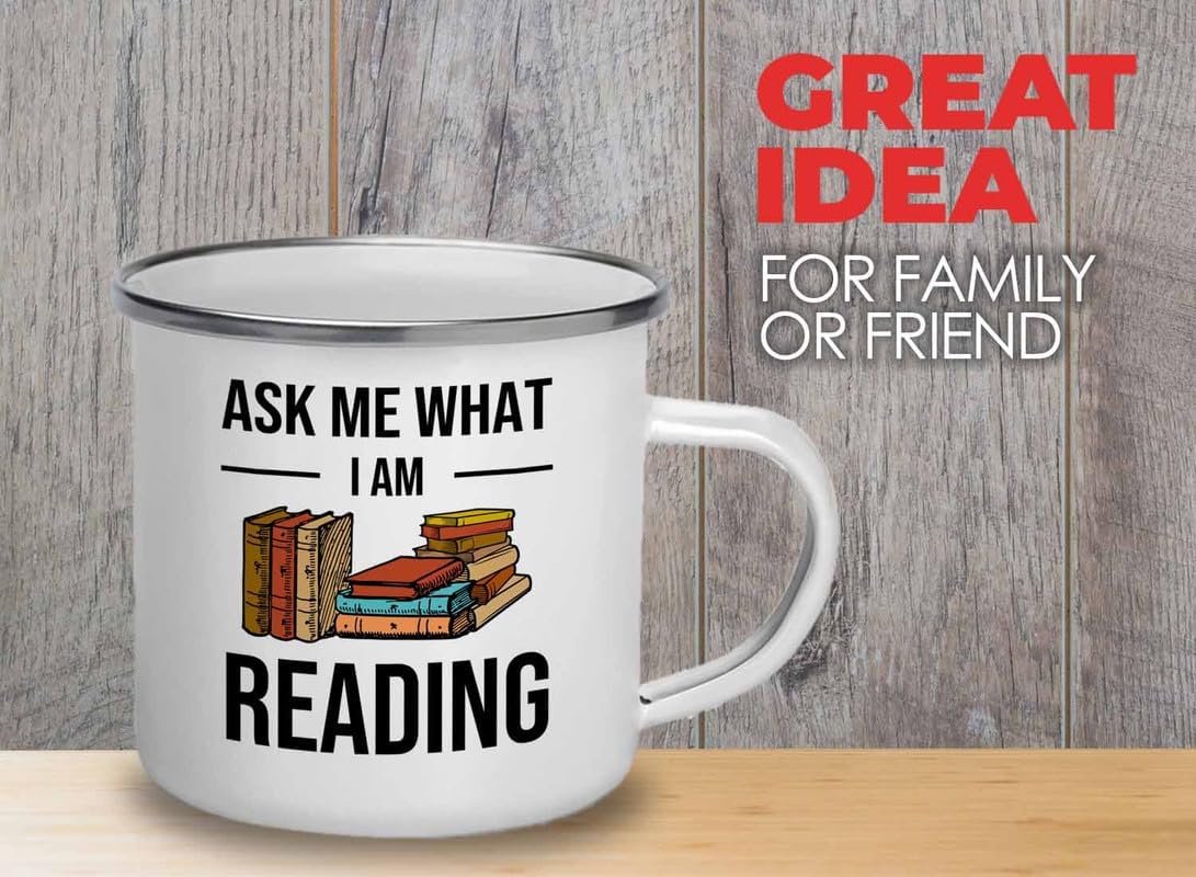 Reading Bookworm Camper Mug 12oz - Ask Me What I am Reading - Reading Reader Book Worm I Know Things Book Addict Book Lover Bookish Novelist Librarian Writer