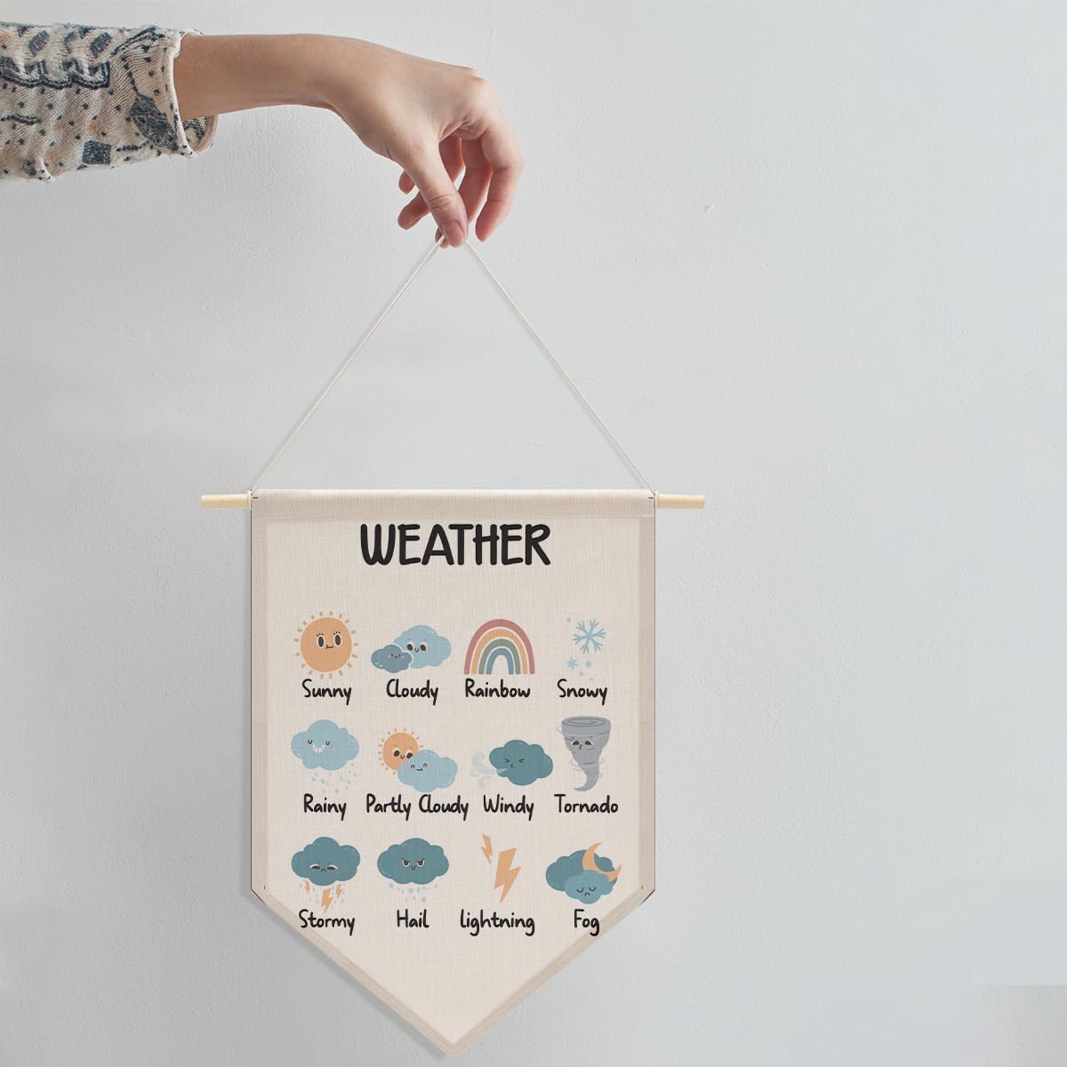 Cute Weather Canvas Banner Wall Decor Nursery Decor, Learning Posters for Toddlers Wall Hanging Pennant Flag Office Playroom Homeschool Wall Art for Toddler Kid Room Reading Room Decor Poster Print