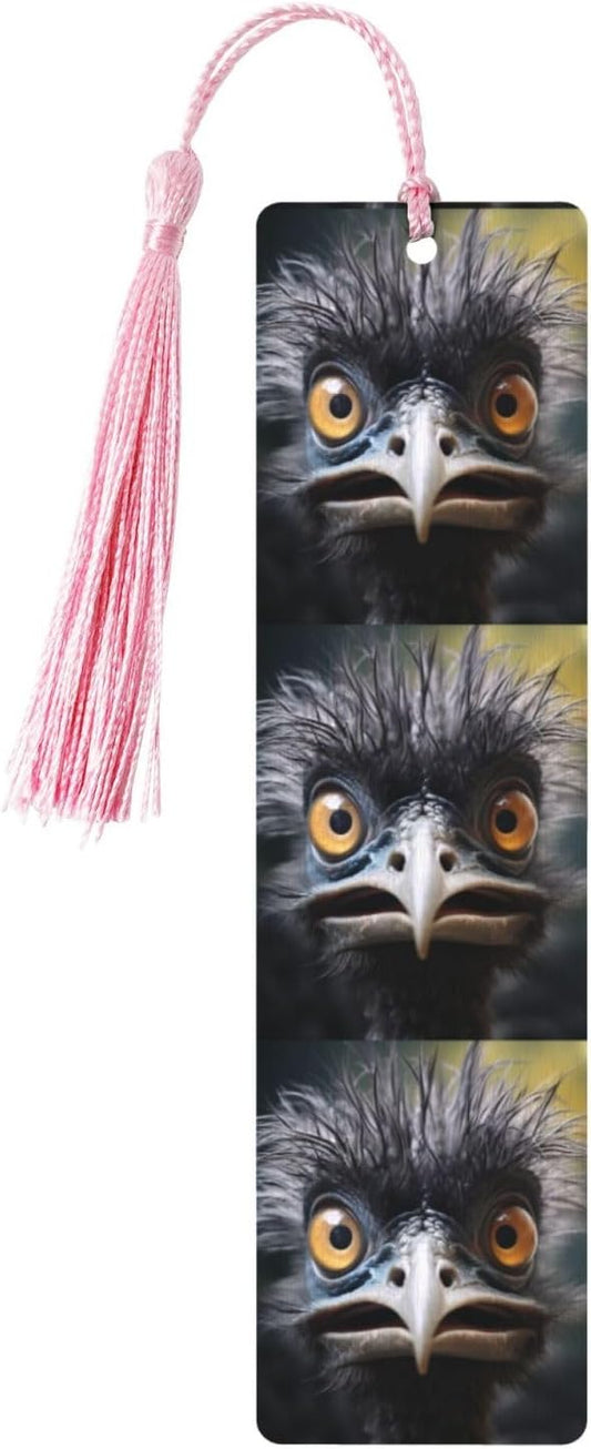 Emu Bookmarks Gifts for Women Men, Wooden Bookmarks for Book Lovers, Vintage Book Marks Ornaments with Tassel, Unique Personalized Reading Page Markers Pink