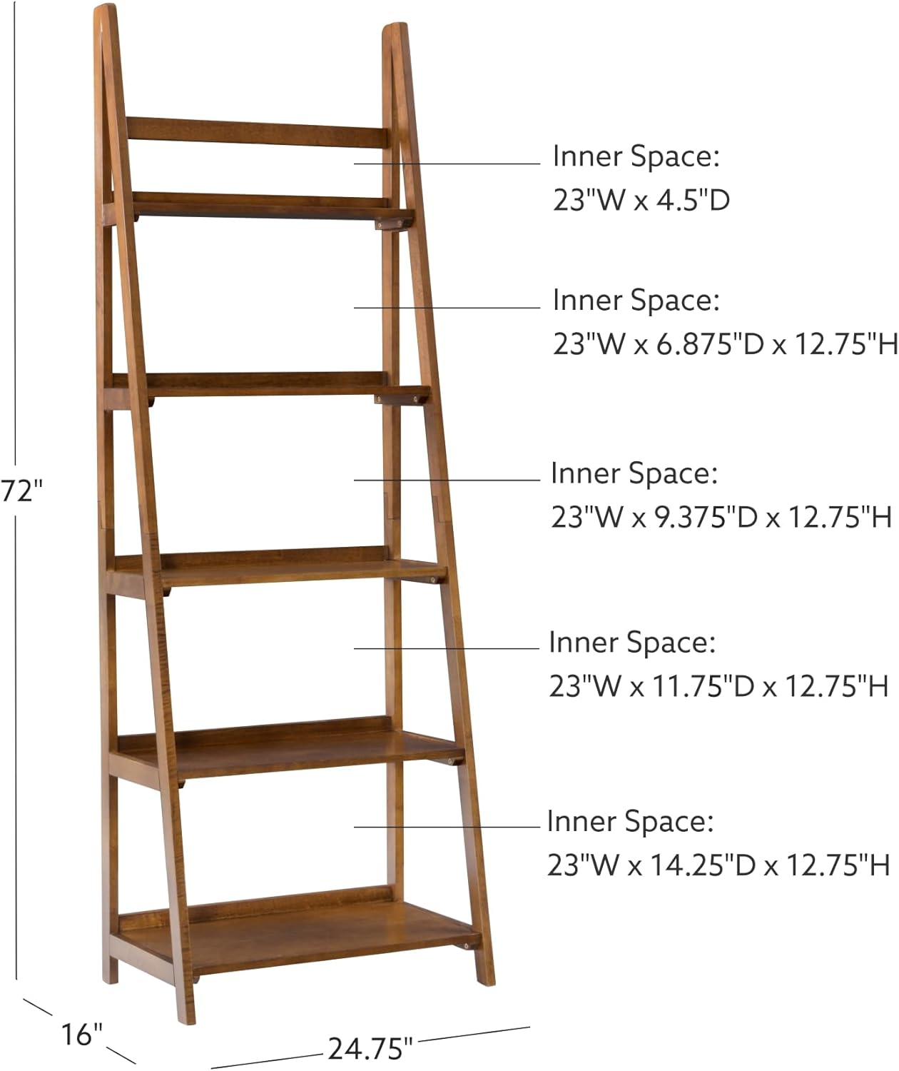 Linon Melissa Walnut Mid-Century 5 Shelf Bookcase