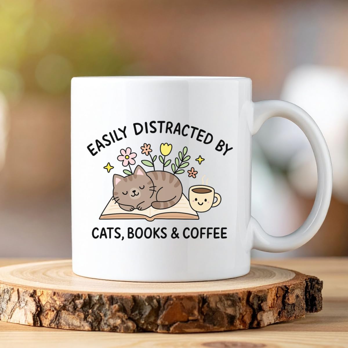 EZCLASSY-Cute Cat Books Coffee Mug – Funny Reading Lover Gift for Women, Cat Moms & Bookworms, Cozy 11oz Ceramic Cup for Home Office