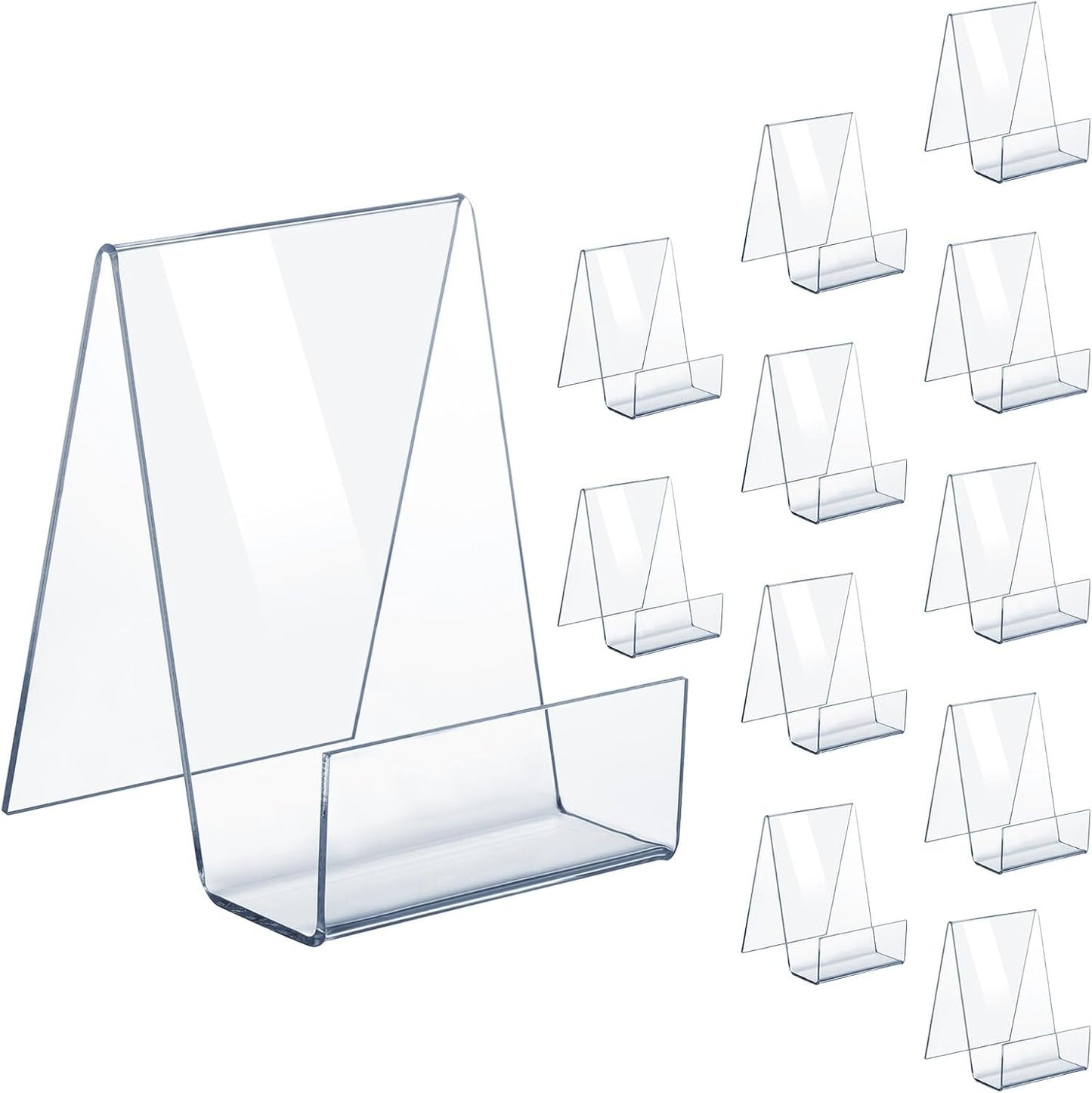 12 Pack Display Stand with Ledge, Acrylic Book Display Stand Tablet Holder Easel Holder for Displaying Pictures, Books, Albums, Music Sheets, Notebooks, Artworks, Cds, Small