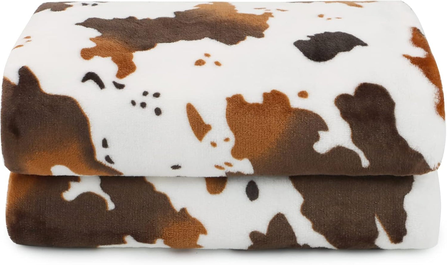Cow Twin Blanket for Bed - Cozy Soft Blankets for Women, Cute Fleece Throws for Girls, Brown Cow Gifts for Women, 60x80 Inches