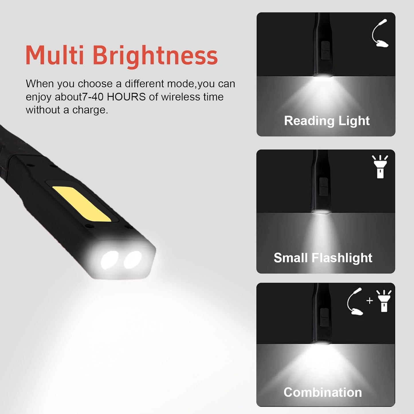 Neck Reading Light Black LED Brightness Rechargeable 10-80Hrs Bendable Book Lamp for Reading in Bed Knitting Camping Repairing Reading Lovers Gifts