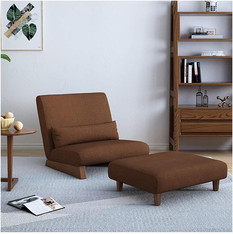 Floor Chair, Individual Folding Meditation Chair Adjustable Backrest with Removable Footstool Lazy Lounge Sofa Chair Japanese-Style for Reading Games, 3 Colour (Color : Bro