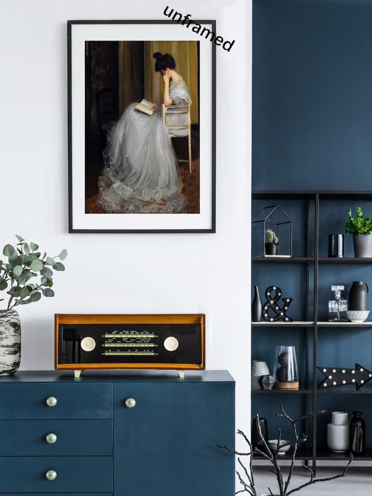 uoyien Vintage French Victorian Wall Art Famous Artwork Woman Reading Portrait Oil Painting Dark Academia Aesthetic Print 19th Century Antique Poster Retro Gallery Bedroom Decor 12x16in Unframed