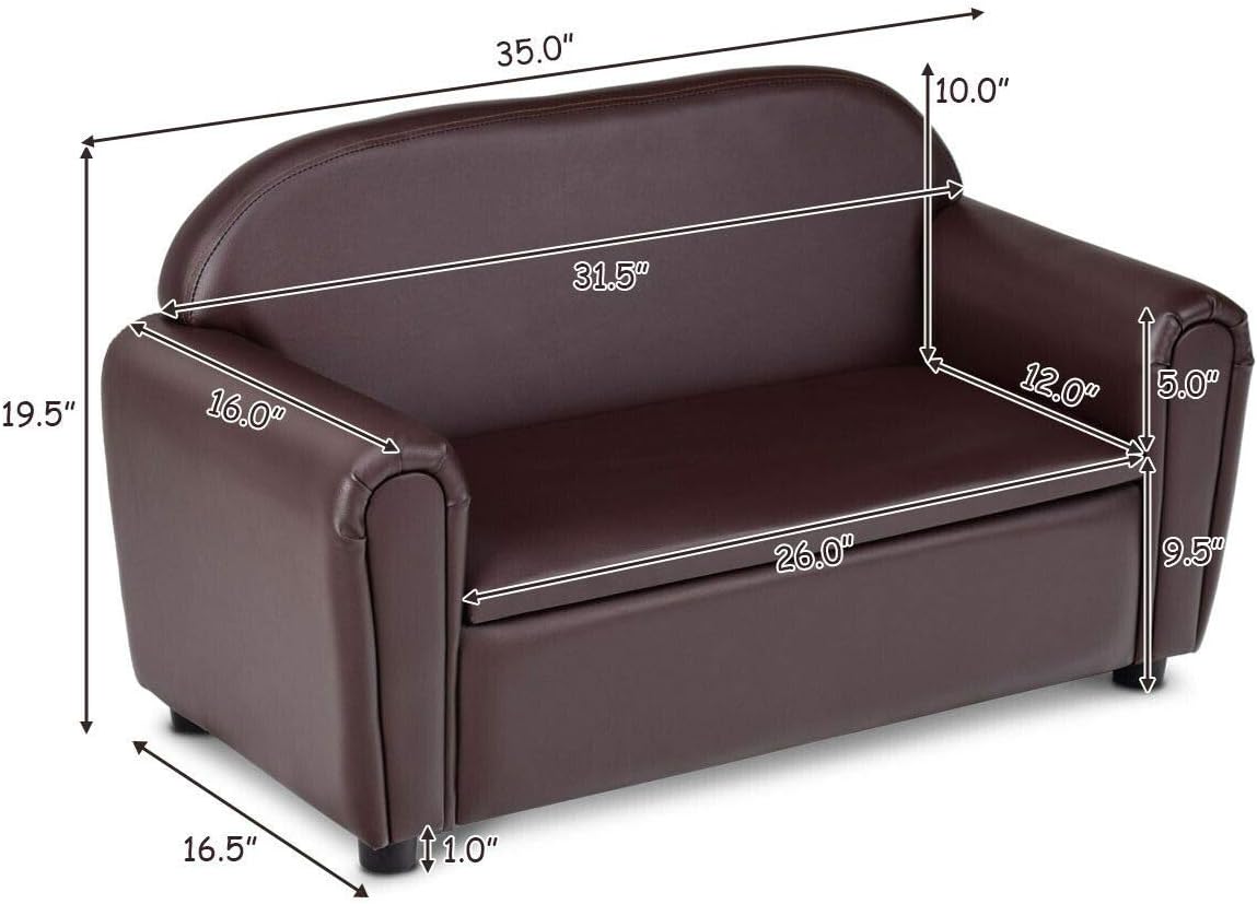 FANTASK Child’ s Sofa, Kid Armrest Sofa Chair Living Room Furniture, Kids Sofa Lounge Bed with Hidden Storage Compartment, Double Seat Upholstered Armchair, Great Gift for Kids, Toddlers