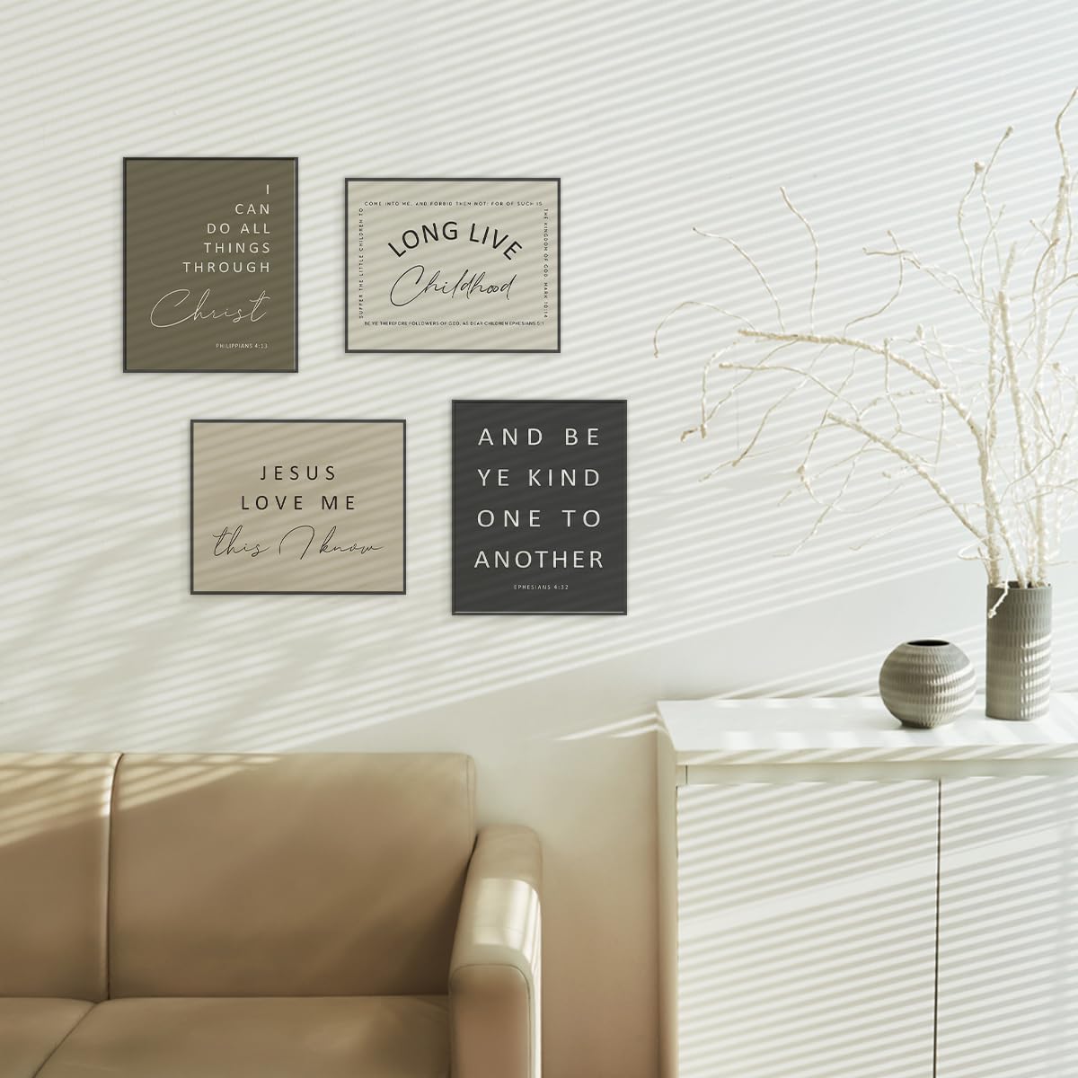ETVISO Jesus Love Me, Kids Bible Verses Boho Wall Art Prints Set of 4, Christian wall Decor for Church Nursery Kids Bedroom, Long Live boyhood, 8x10 (Unframed)