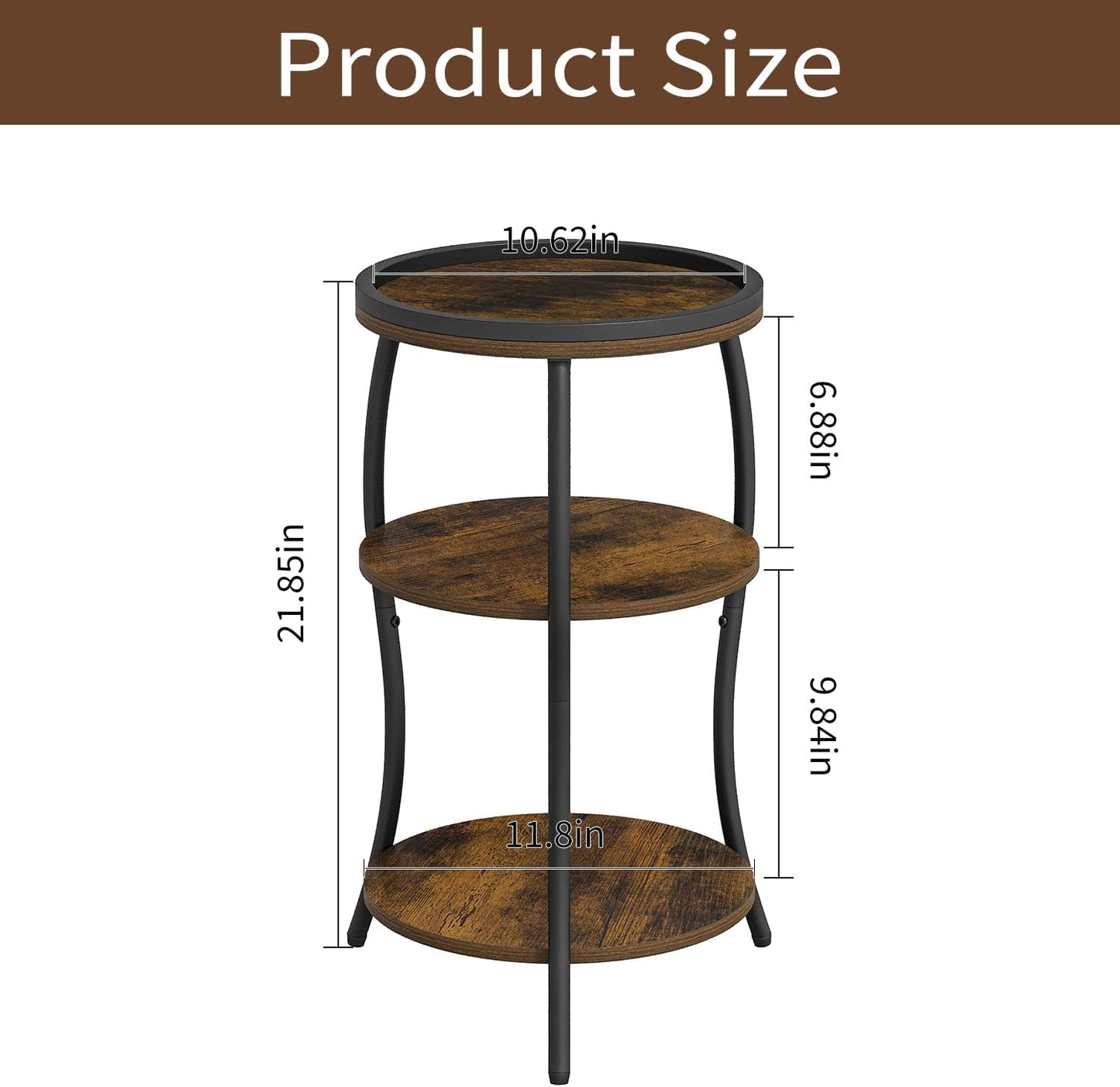 YINMIT Small Round Side Table, 3 Tier Slim Waist End Table with Anti-Tip Edge Guard, Compact Nightstand for Bedroom, Round Corner Accent Table for Small Spaces Living Room Sofa Couch