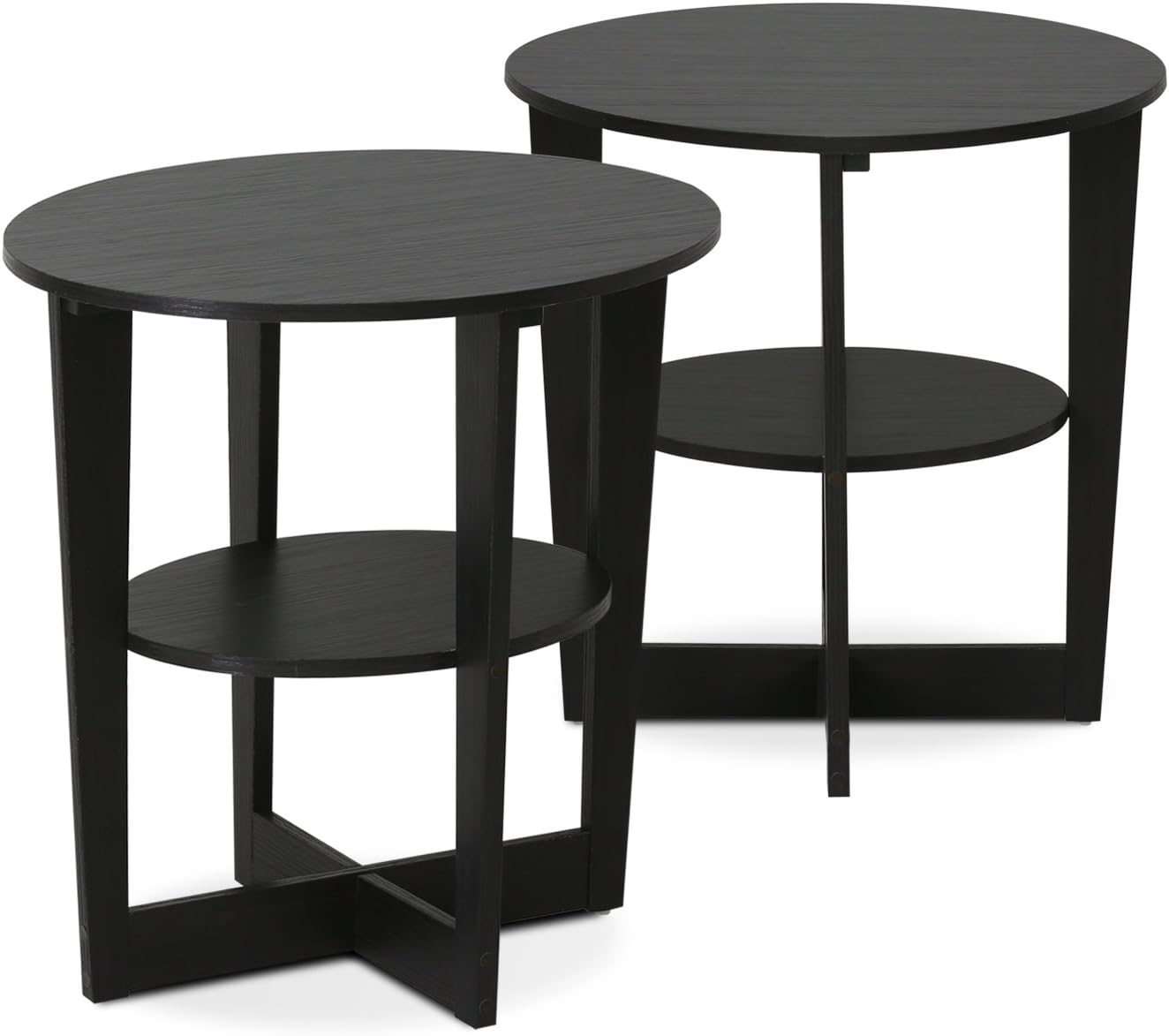 Furinno JAYA Side Table Set of 2, 2-Tier Round End Table with Oval Tabletop, Night Stand, Bedside Table with Open Shelf, for Living Room, Bedroom, Walnut