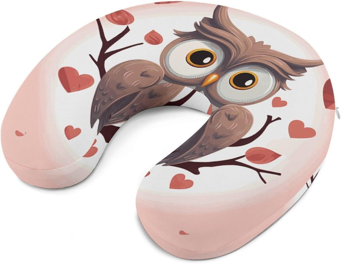 Owl Lover Neck Pillow Memory Foam U Shaped Pillows Portable Pillows for Shoulder Travel Head Support Pillow with Concealed Zipper for Airplane Car Home Office