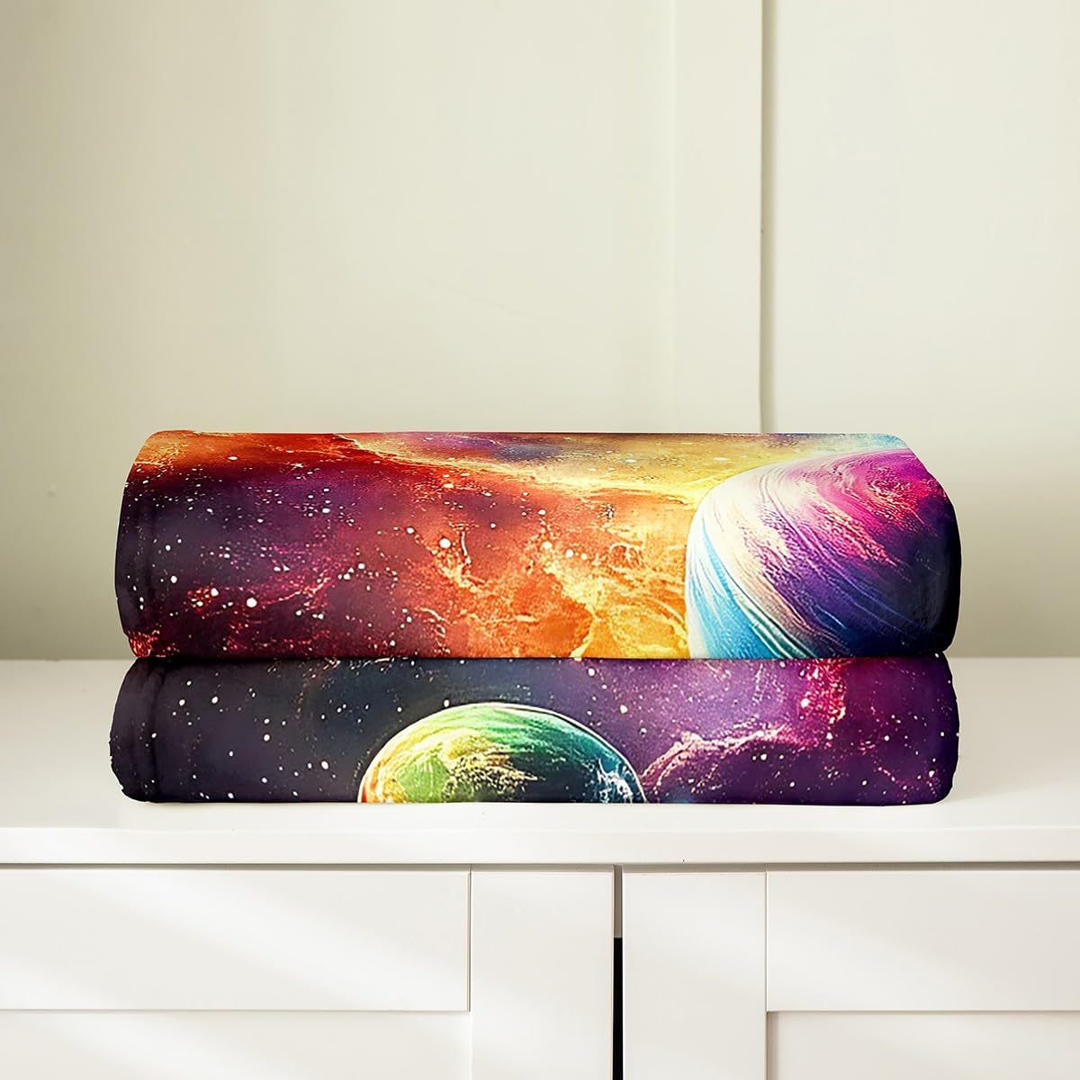 Feelyou Kids Outer Space Flannel Fleece Throw Blanket Twin 60"x80" Solar System Fuzzy Blanket Boys Girls Universe Planets Plush Blanket Galaxy 3D Printed Space All Season Bed Blanket