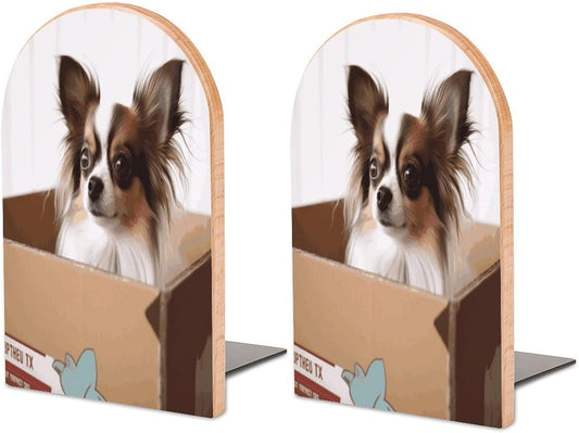Non-Slip Bookend for Shelves Papillon in The Box Wooden Bookends with Metal Base Decorative Book Stopper for Home Heavy Duty Wood Book Storage for Books/CDs