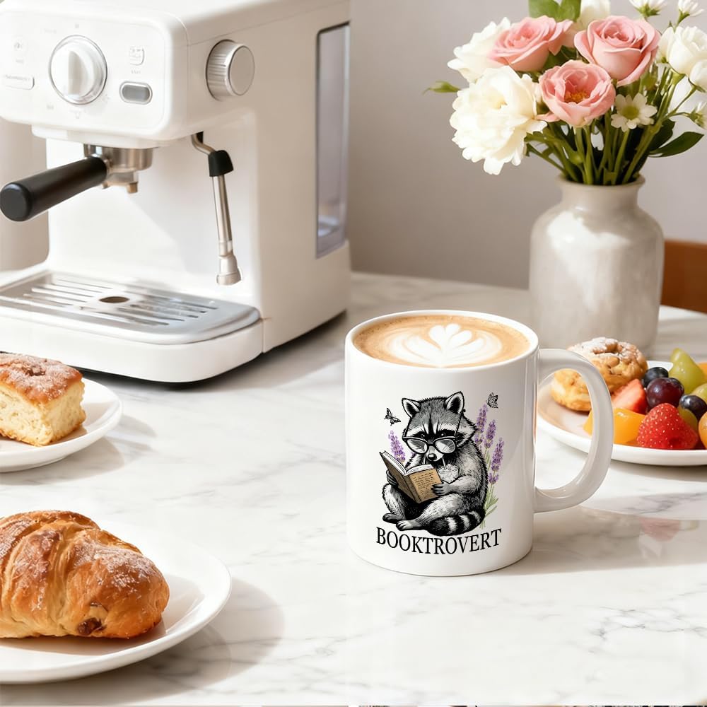 Booktrovert Coffee Mug, Cute Raccoon Theme Gifts for Raccoon Introverted Reader Book Lover Bibliophile Bookworm Homebody, Birthday Gifts for Book Club Member Librarian Avid Reader Bookworm