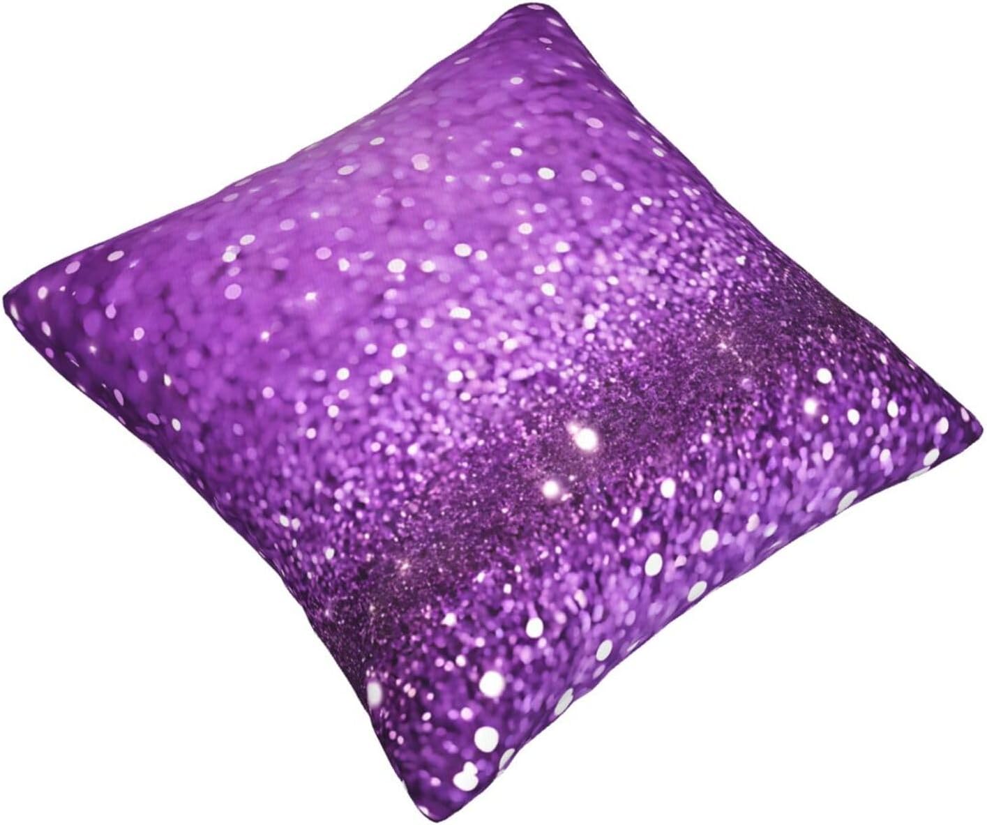 All-Season Square Pillow Covers 18"X18", Sparkling Purple Glitter, Decorative Throw Pillow Covers For Sofa Bed Couch, Hidden Zipper Cushion Cover, Square Lumbar & Accent Pillowcases For Home Decor