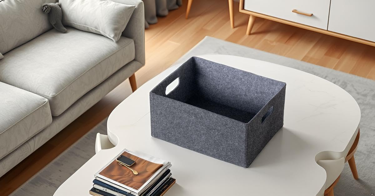 2 pack self-supporting collapsible felt storage basket in darkgrey for storaging and sorting of clothes, toys and office files
