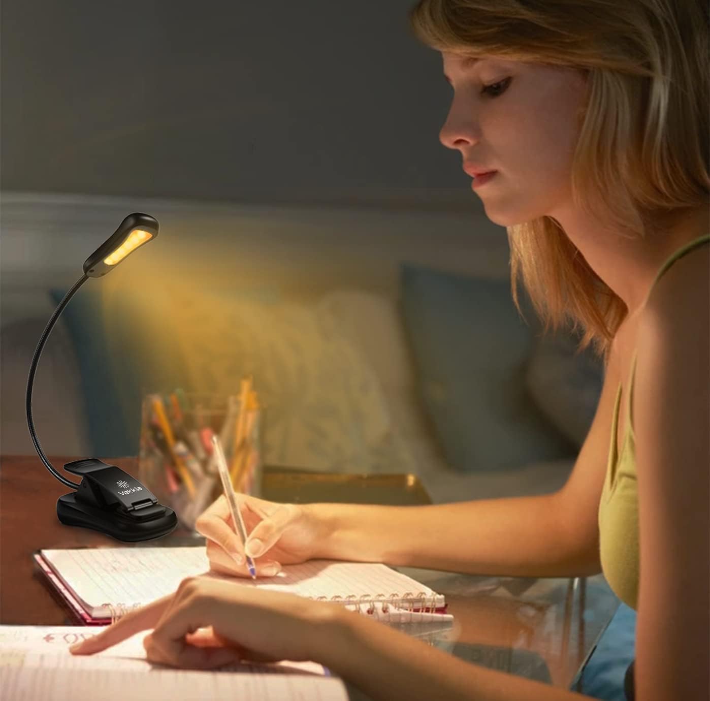 Vekkia 3000K Warm LED Rechargeable Book Light, Easy for Eyes, Clip on Reading Lights for Books in Bed, Car & Travel, Lightweight Slim 2.1 oz. Great for Readers