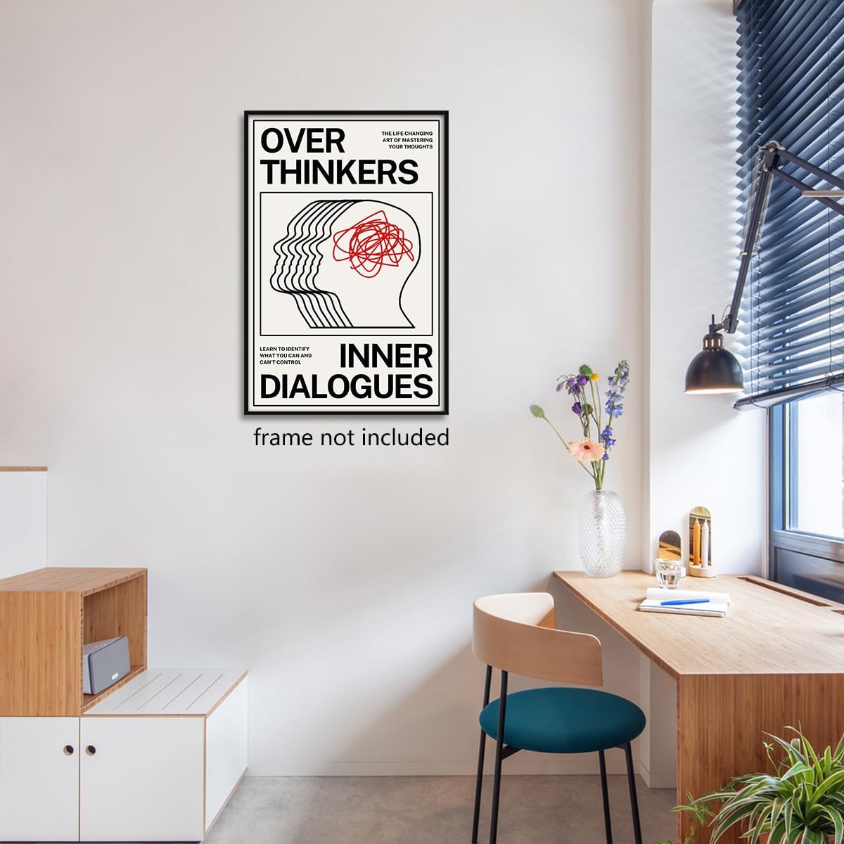 Retro Over Thinkers Inner Dialogues Poster, Trendy Mental Health Inspirational Quote Canvas Wall Art, Room Aesthetic Picture, Counsellor Office Poster, Therapist Office Decor 12x16 in Unframed