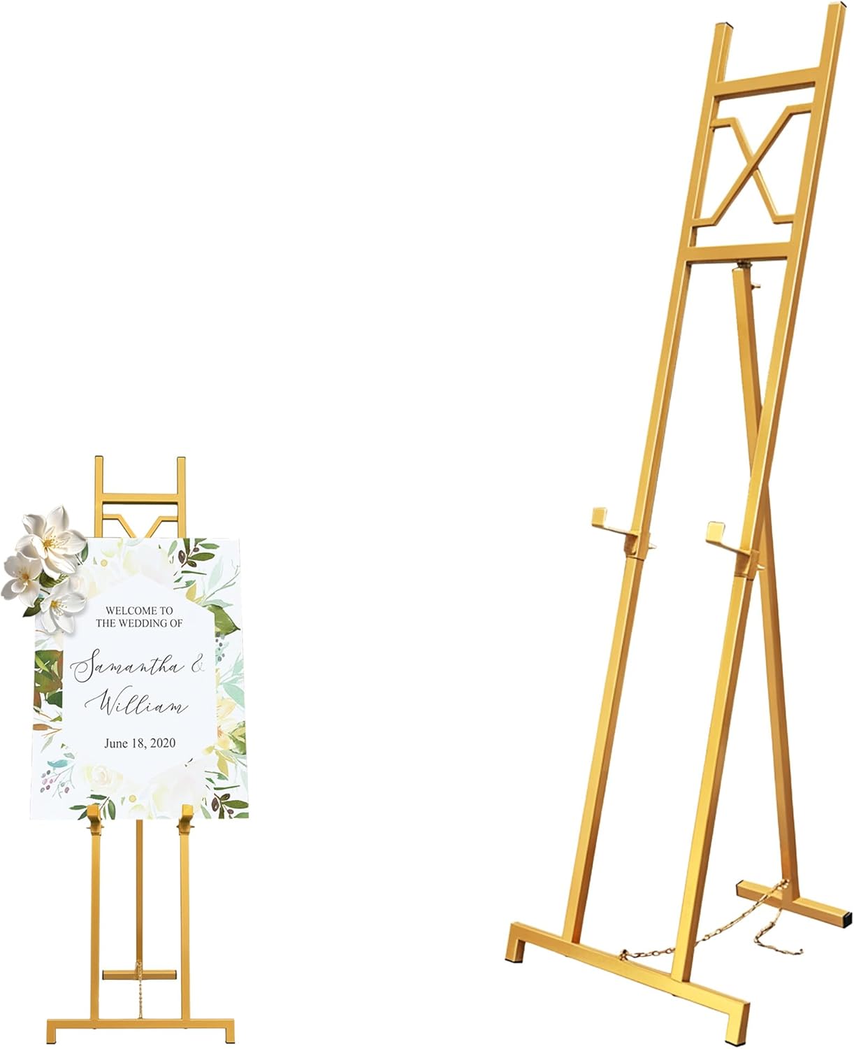 Gold Easel Stand for Sign, 53'' Adjustable Easel Stand for Display, Metal Easel Display Stand Heavy Duty(Square Tube)