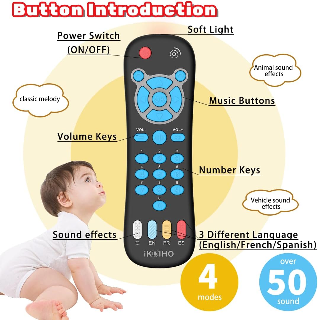 Baby Remote Control Toy for 1 Year Old Boys Girls Gifts Realistic Toddler TV Remote Toy with Music and Light Early Education Learning Toy Remote Kid Infant Baby Toys for 6 to 12 Months 12 to 18 Months