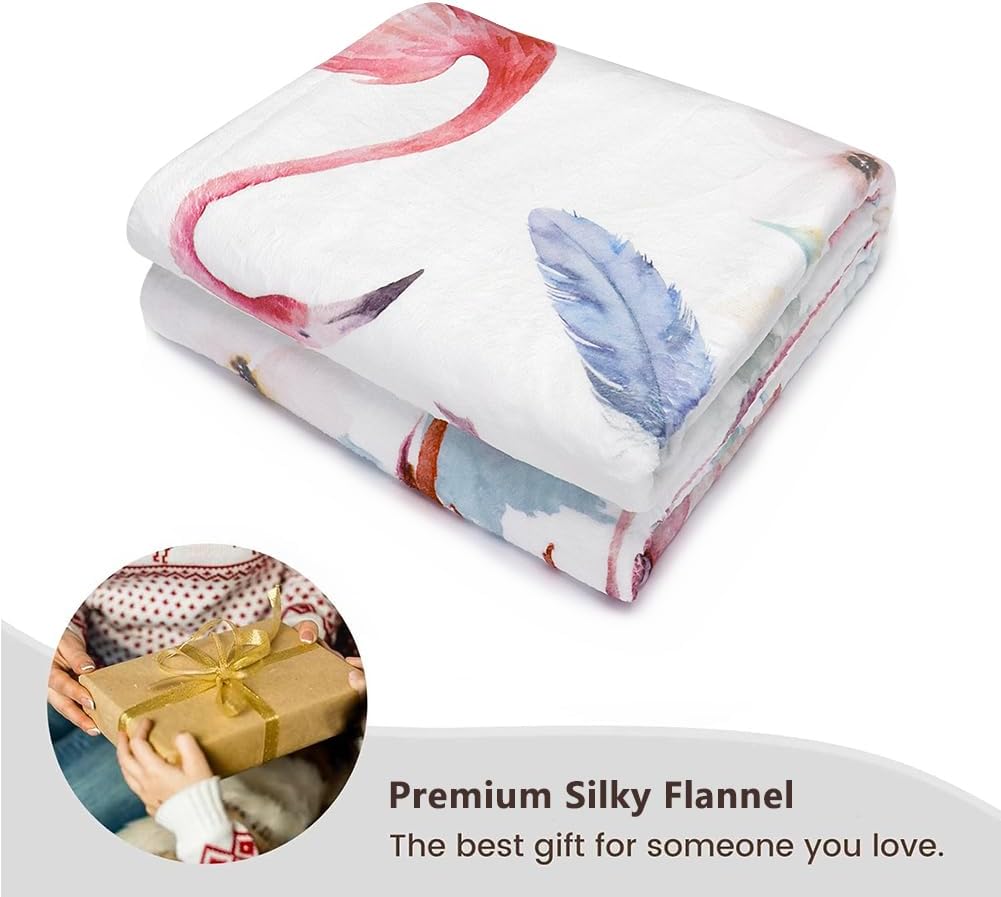 Flamingo Blanket Watercolor Flower Throw Blankets Ultra Soft Flannel Throw Blankets Lightweight Cozy Fluffy Plush Blanket for Bed Couch Sofa 50" X 60"