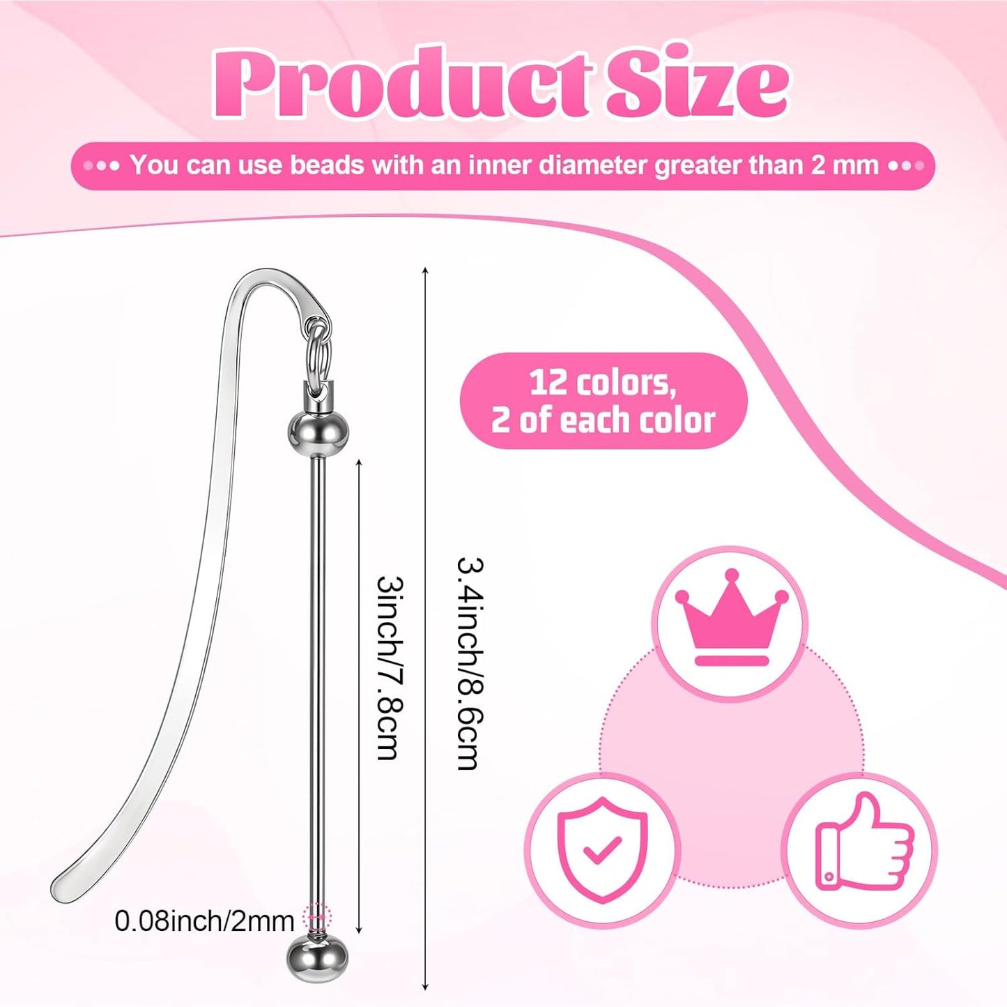 24 Pcs Beadable Bookmarks DIY Metal Blank Bar Bookmark Silver for Beads DIY Bookmarks Craft Jewelry Pendant Charm Gift for Book Lovers Student Teacher Office Supplies, 12 Colors