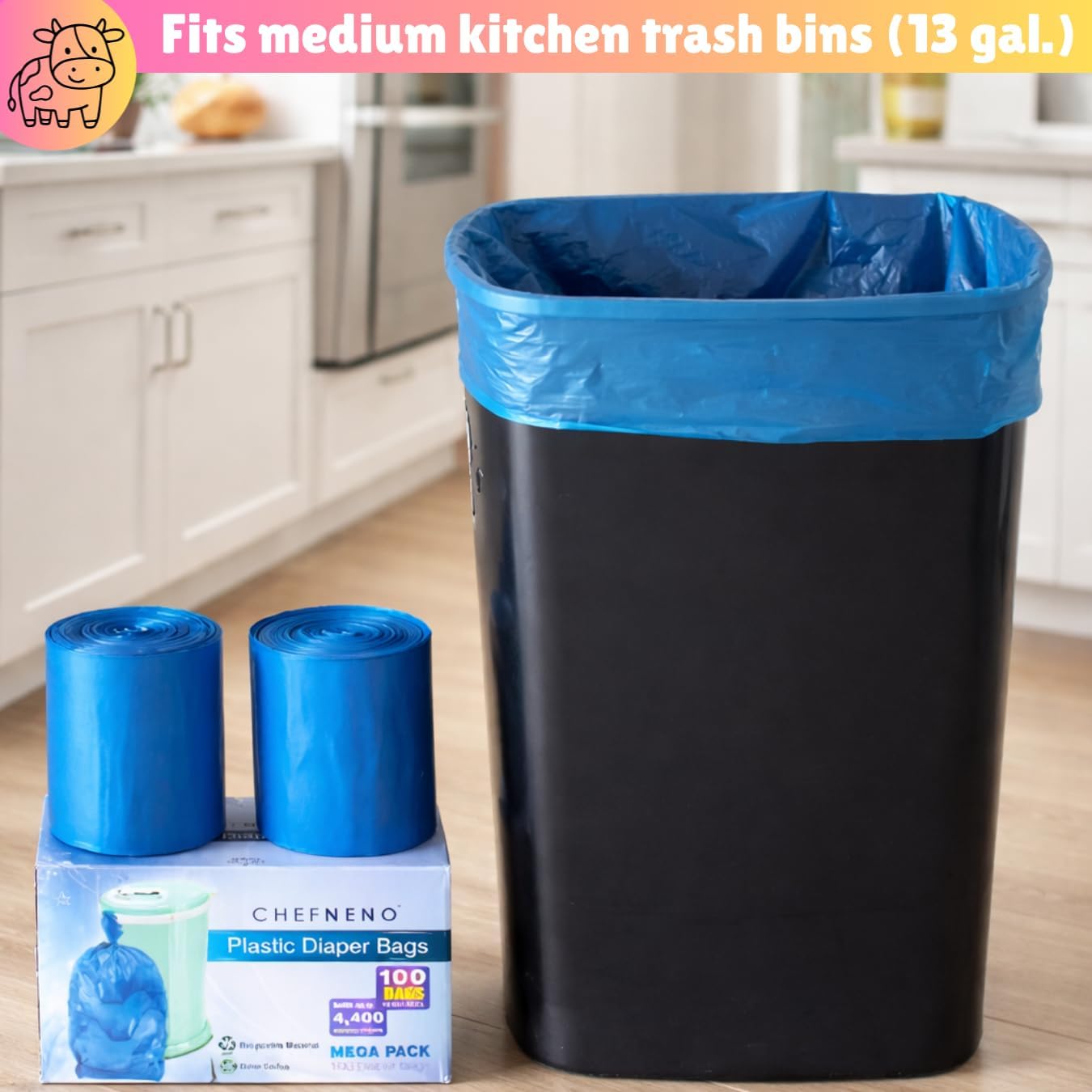 Disposable Diaper Pail Refill Bags (100 Bags) Compatible with Ubbi Diaper Bag Pail 13 Gal Capacity Diaper Pail Bag Medium Kitchen Trash Bag Heavy Duty Recycled Large Garbage Bag (100 ct.)