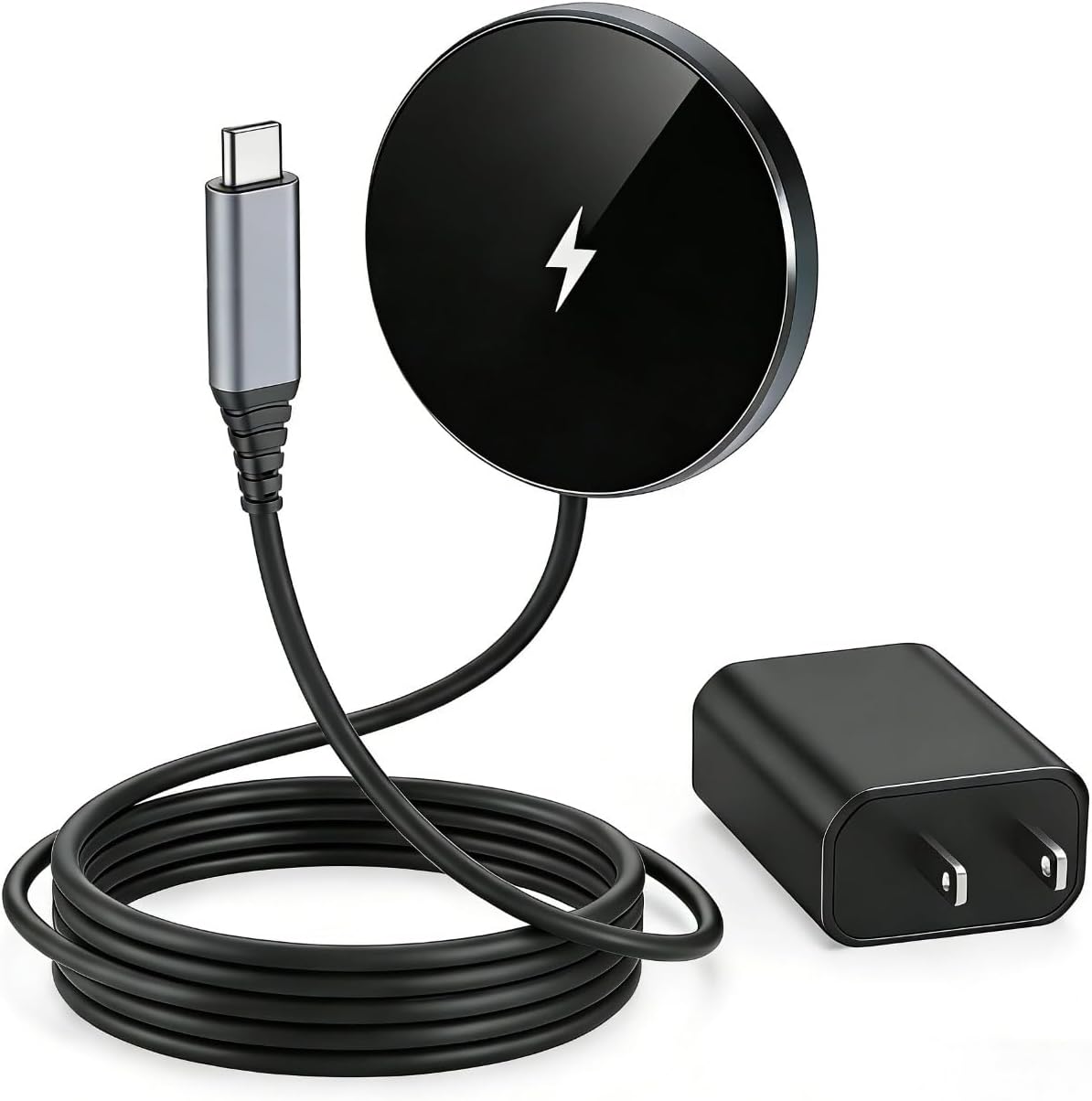 NANAMI Magnetic Wireless Charger Pad with 20W PD Adapter,for MagSafe iPhone 17/16/15/14/13/12 Series & AirPods 3/2/Pro 2,Non-Slip Base & Strong Magnetic Alignment for Desk and Office Use(Black)
