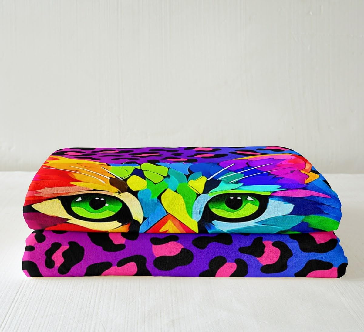 Erosebridal Leopard Print Fleece Throw Blanket, Girls Pink, Purple & Blue Cheetah Print, Kawaii Tie Dye Kitten - Wild Animal Theme Sherpa 50"x60"