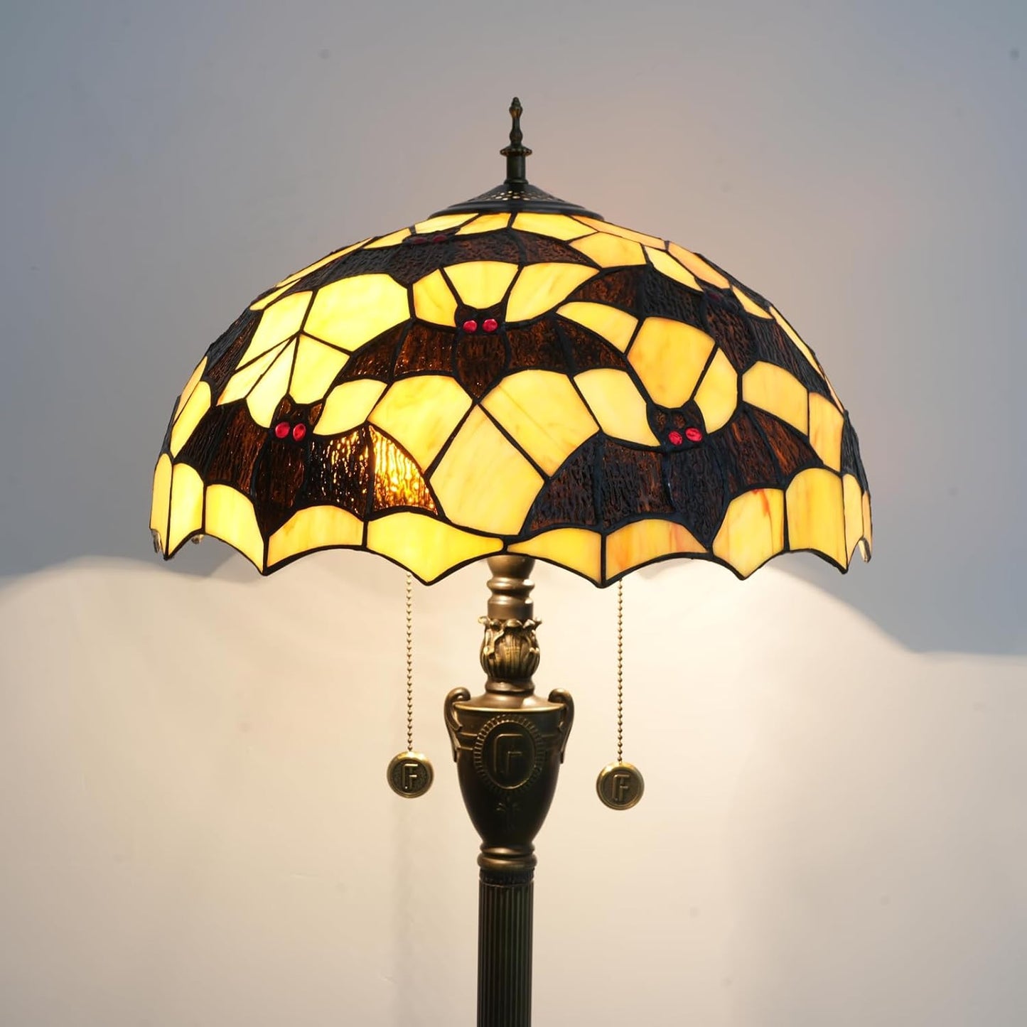 Tiffany Black Bats Floor Lamp Stained Glass lamp for Living Room Bedroom Office Bright Lighting Rustic Corner Decor Standing Tall Unique Vintage Reading Aesthetic Light