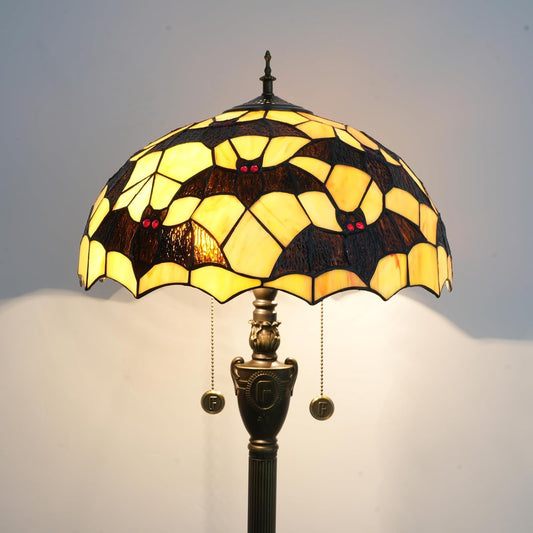 Tiffany Black Bats Floor Lamp Stained Glass lamp for Living Room Bedroom Office Bright Lighting Rustic Corner Decor Standing Tall Unique Vintage Reading Aesthetic Light