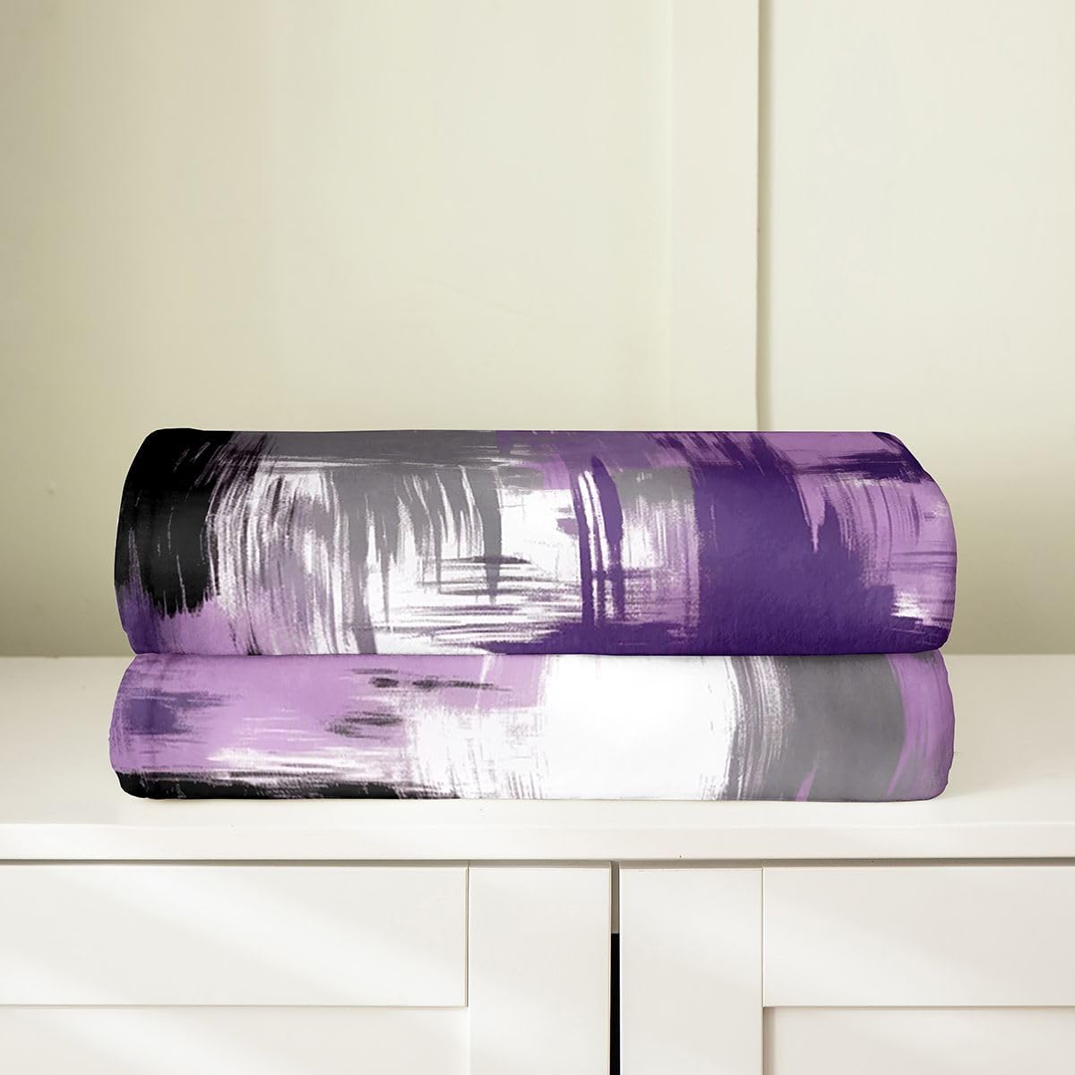 Purple Grey Black White Abstract All Season,Bed Blanket Twin 60"x80" Geometric Plush Throw Blanket, for Sofa Couch Kids Stripe Line Flannel Fleece Blanket Teens Ultra Soft Decor Modern Art