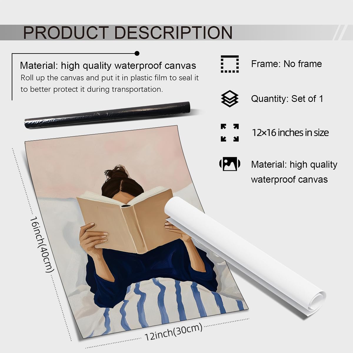 Woman Reading in Bed Wall Art Vintage Book Canvas Posters Modern Funky Girly Bookish Aesthetic Painting Library Wall Decor for Book Lover 12X16 in Unframed
